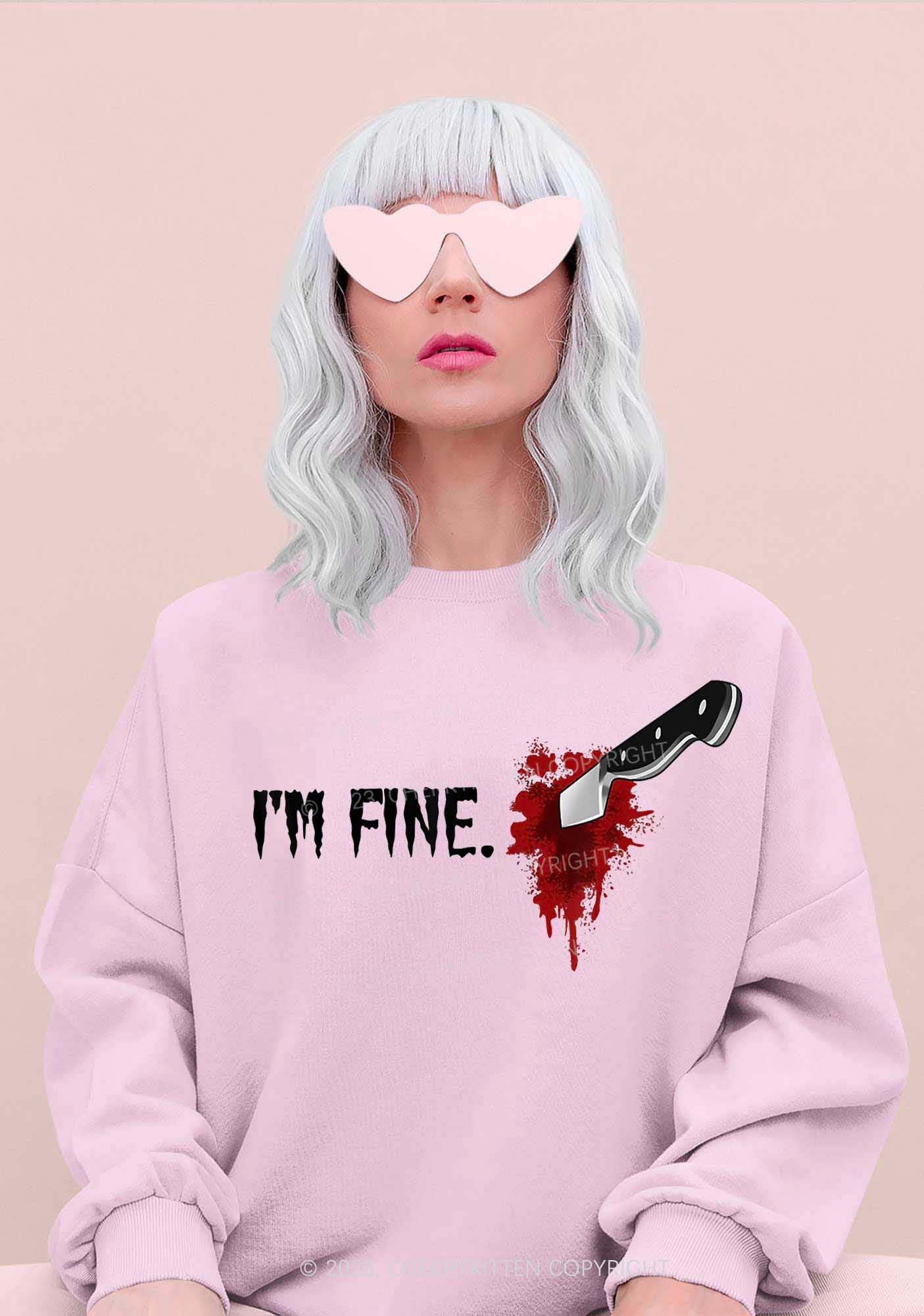 I'm Fine Horrible Bloodstains Halloween Y2K Sweatshirt Cherrykitten - Image 2