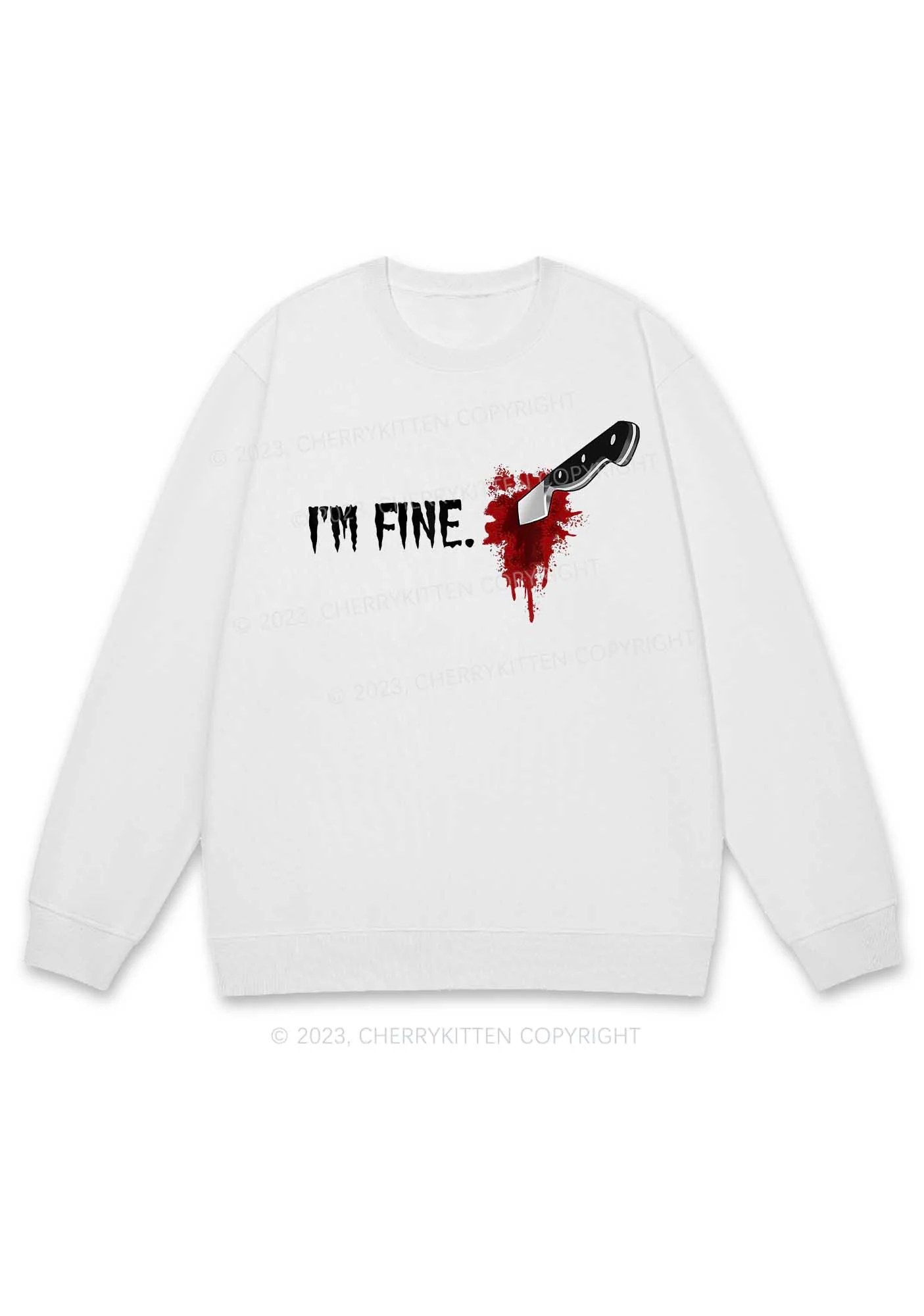 I'm Fine Horrible Bloodstains Halloween Y2K Sweatshirt Cherrykitten - Image 3