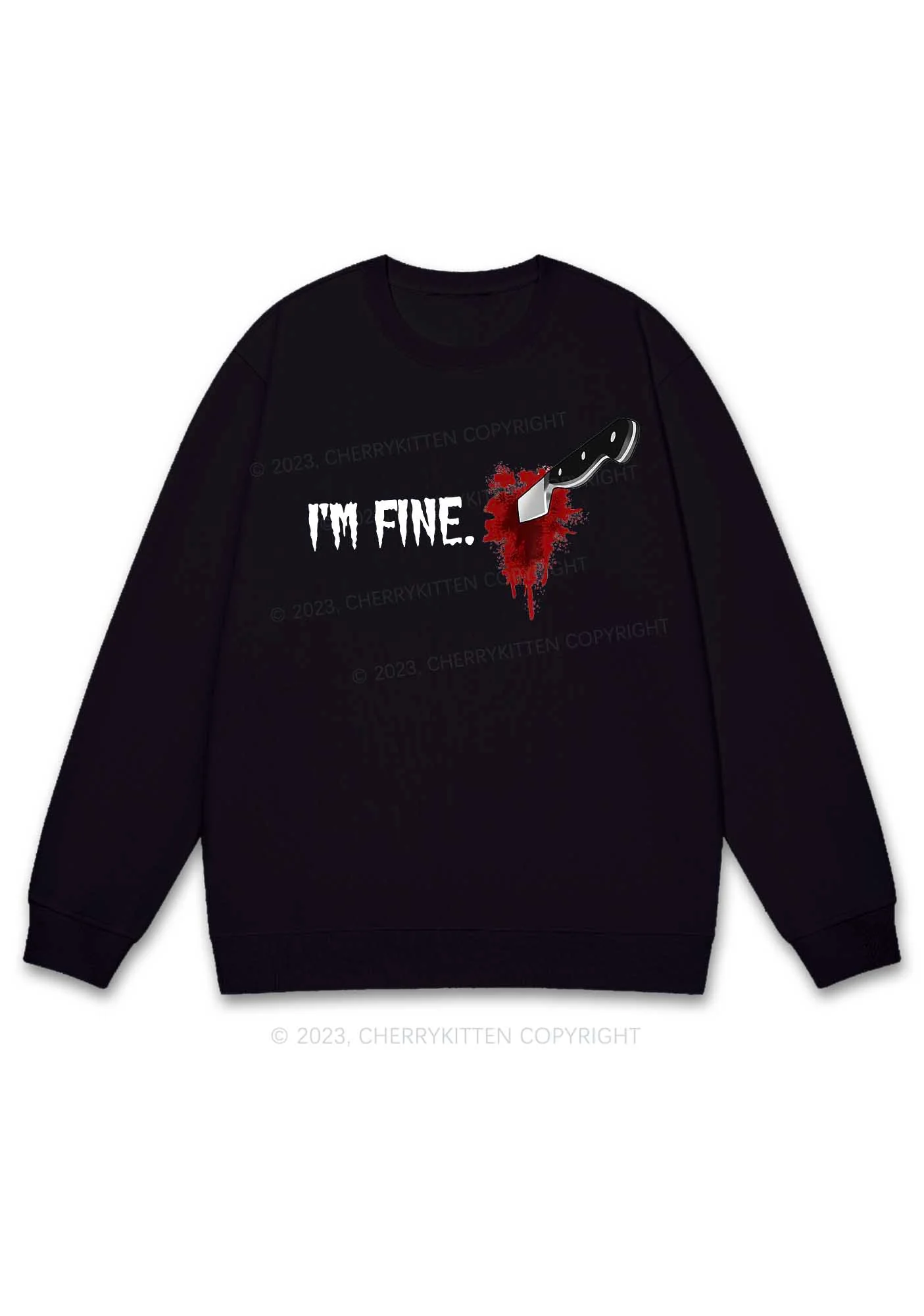 I'm Fine Horrible Bloodstains Halloween Y2K Sweatshirt Cherrykitten - Image 4