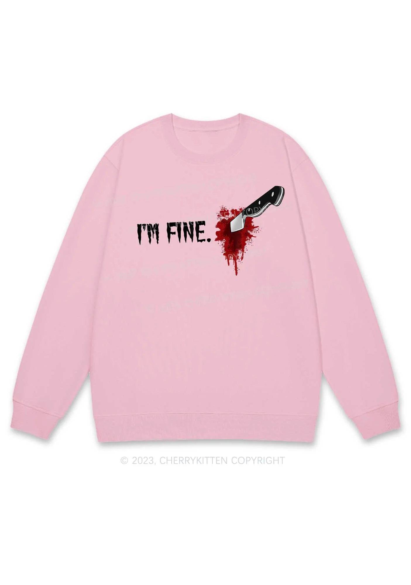 I'm Fine Horrible Bloodstains Halloween Y2K Sweatshirt Cherrykitten - Image 5