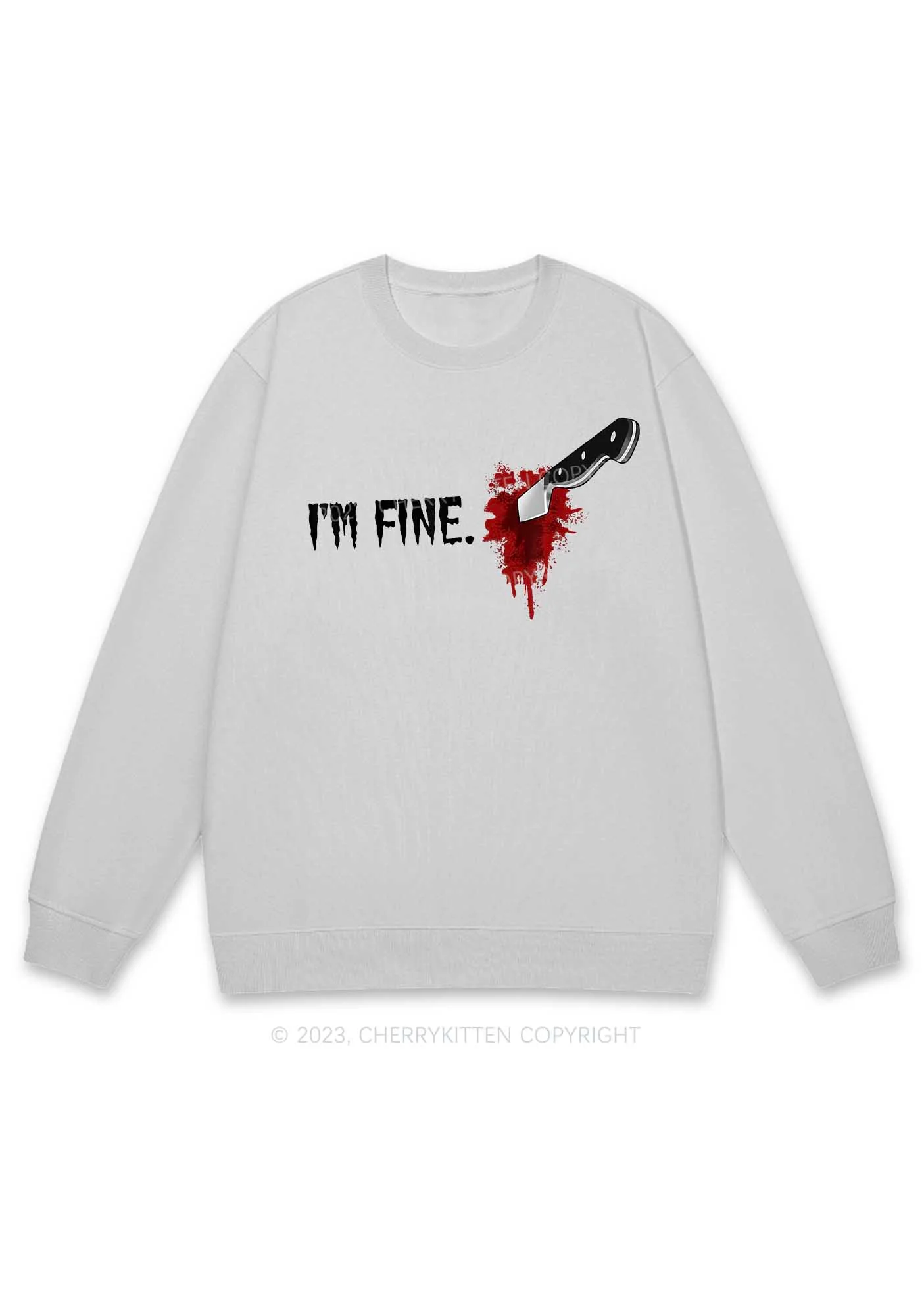 I'm Fine Horrible Bloodstains Halloween Y2K Sweatshirt Cherrykitten - Image 6