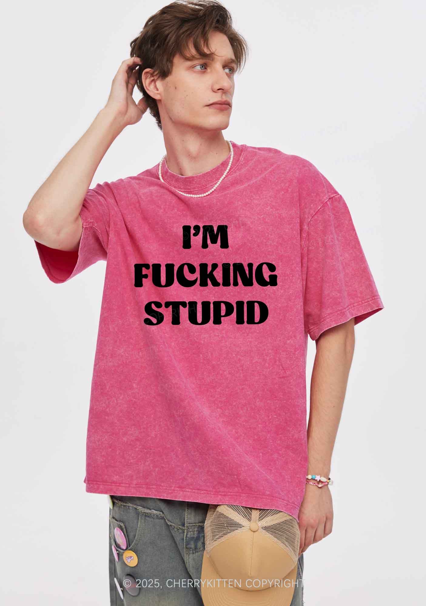 Im Fxxking Stupid Y2K Valentine's Day Washed Tee Cherrykitten - Image 3