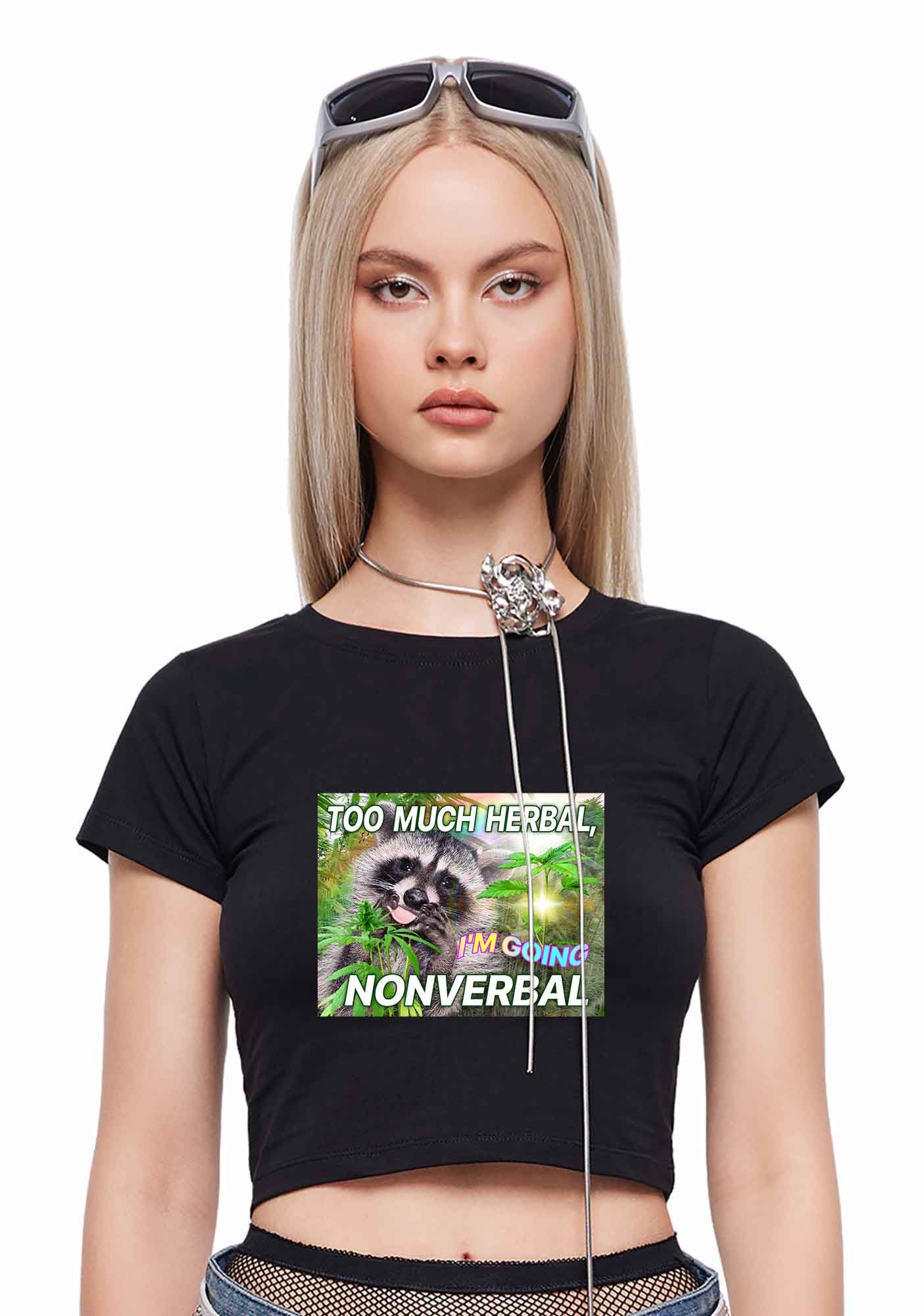 Im Going Nonverbal Y2K Baby Tee Cherrykitten - Image 2