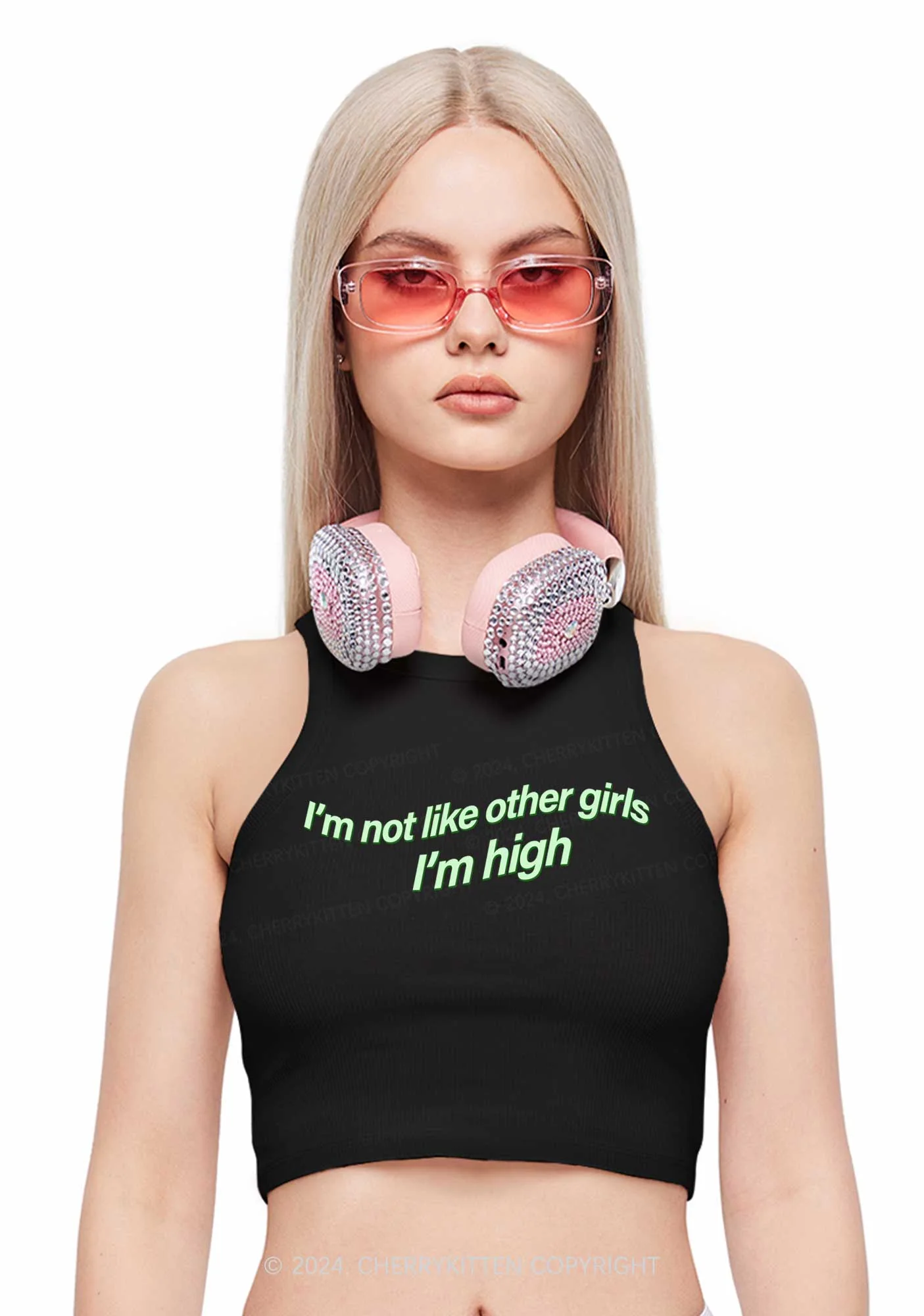 Im High Girl Y2K Crop Tank Top Cherrykitten - Image 2