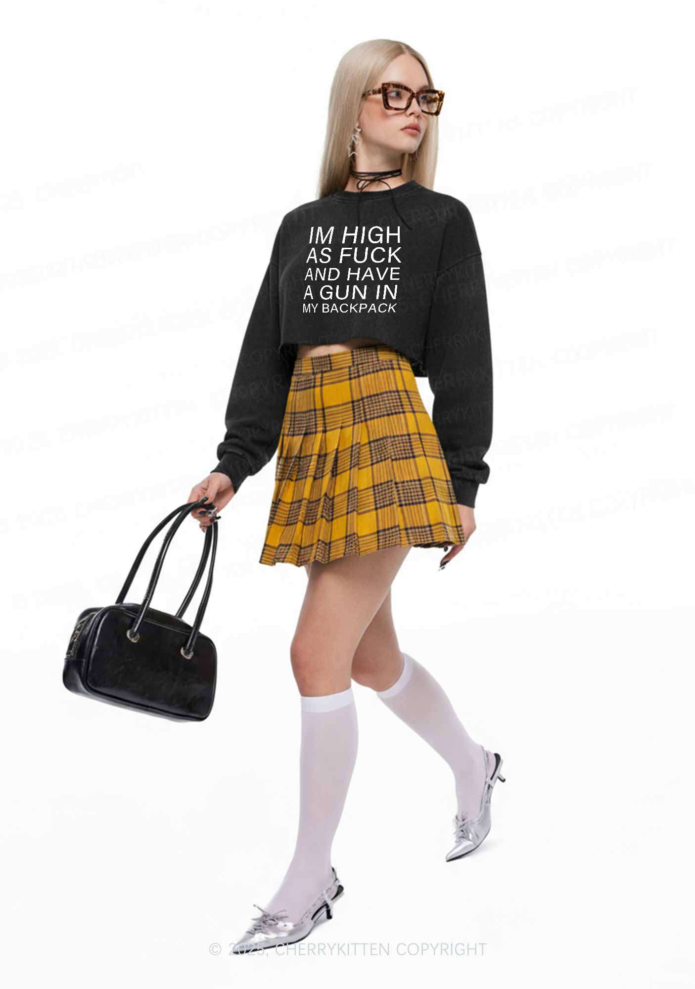 Im High Y2K Crop Washed Sweatshirts Cherrykitten - Image 2
