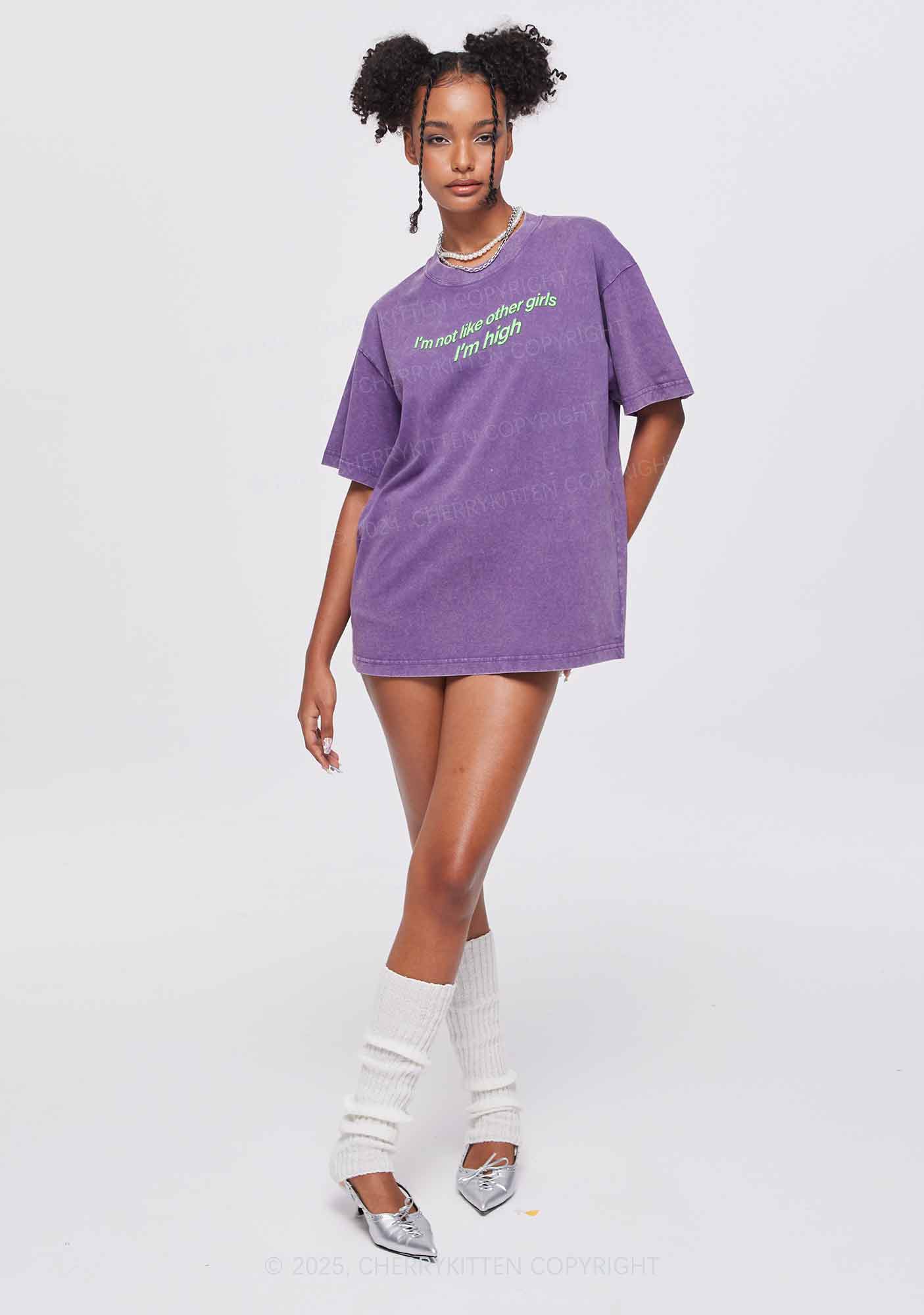 Im High Girl Y2K Washed Tee Cherrykitten - Image 2