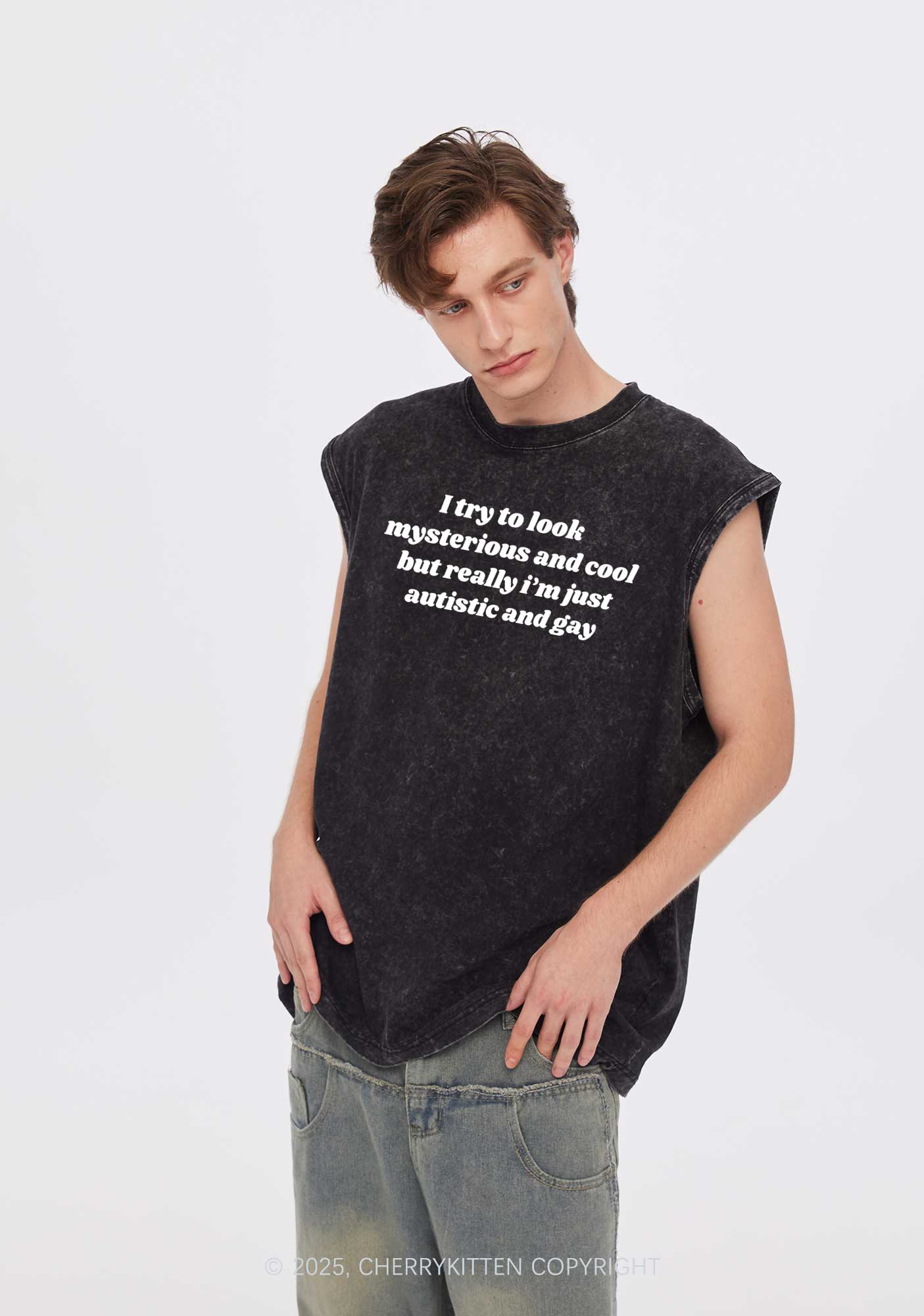 Im Just Autistic And Gay Pride Y2K Washed Muscle Tank Cherrykitten - Image 2