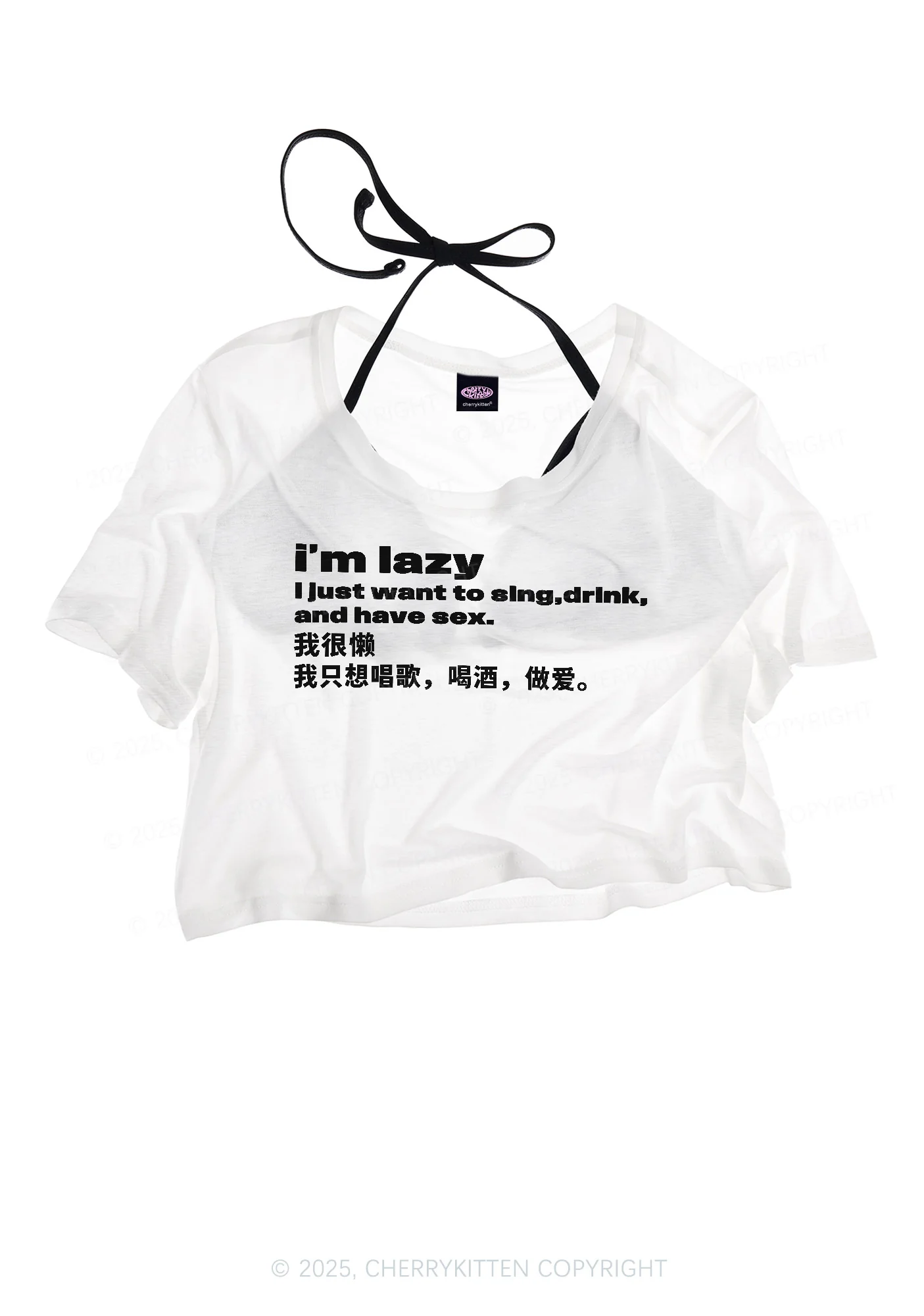 Im Lazy Y2K Sheer Crop Tee Cherrykitten - Image 3