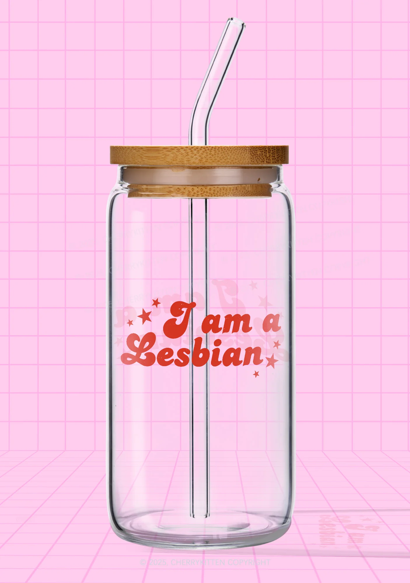 I'm Lesbian Pride Y2K Printed Glass Cup Cherrykitten - Image 4