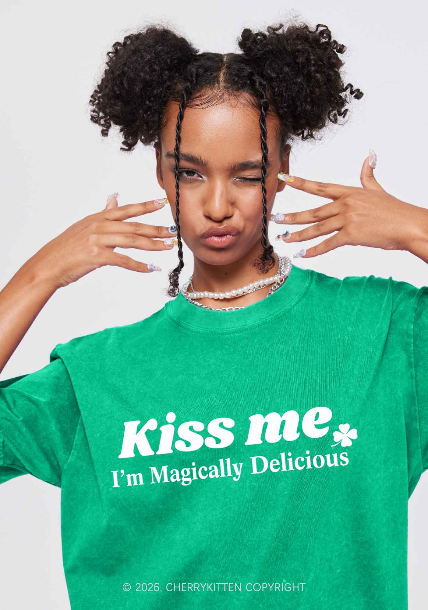 Im Magically Delicious St Patricks Y2K Washed Tee Cherrykitten - Image 2