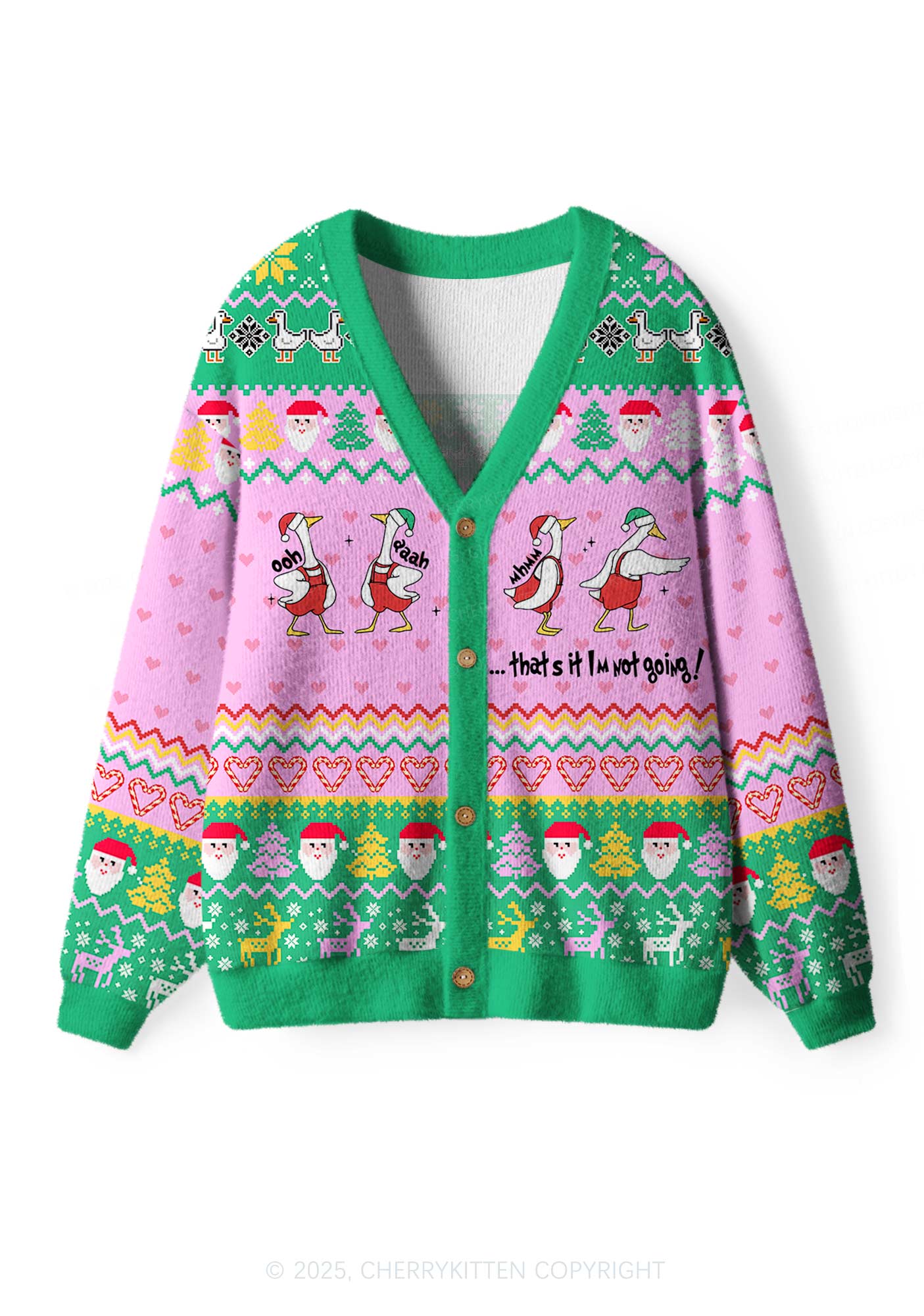 Im Not Going Goose Y2K Christmas Cardigan Knit Sweatshirt Cherrykitten - Image 2