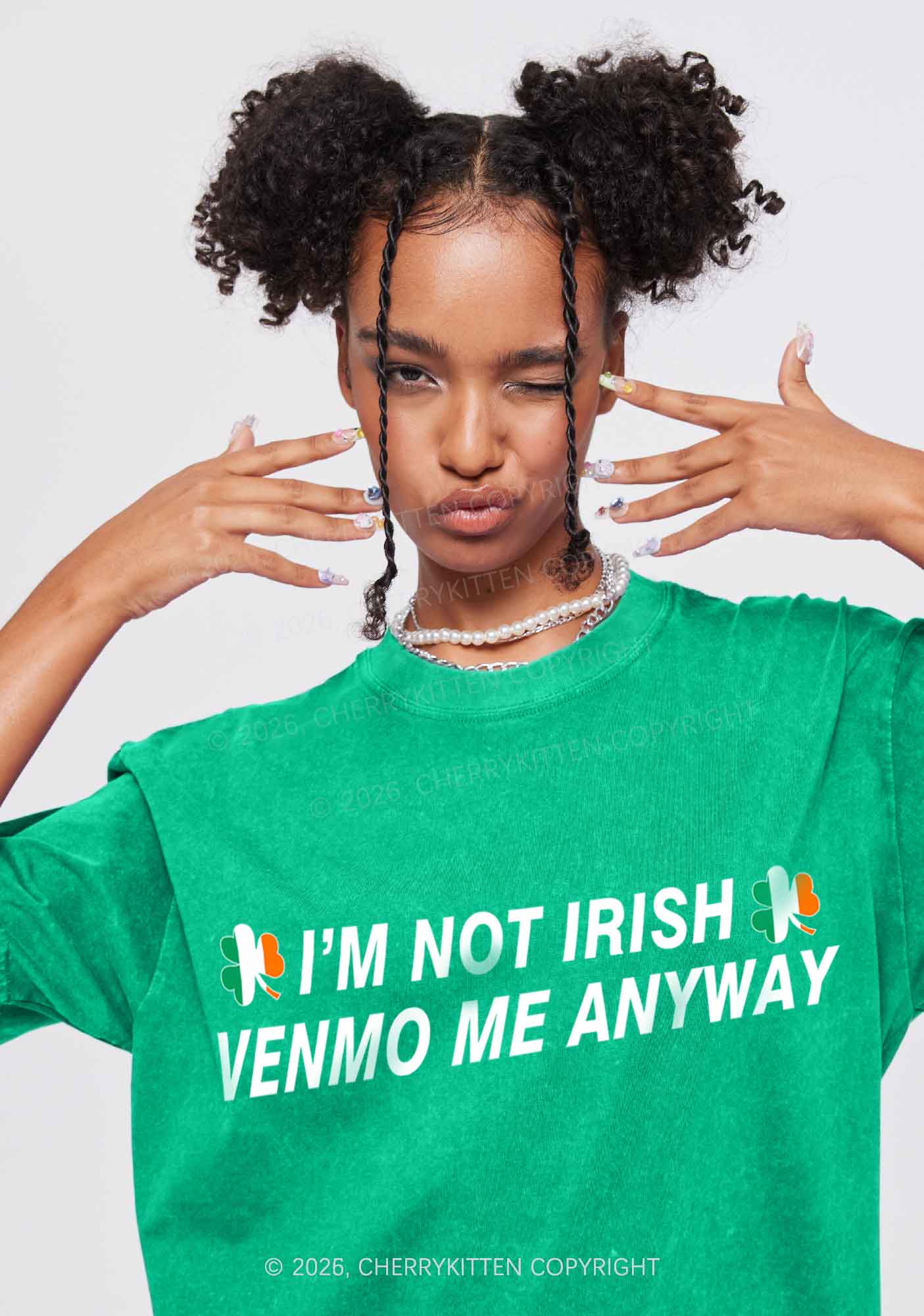 Im Not Irish Anyway St Patricks Y2K Shirts Washed Tee Cherrykitten - Image 2