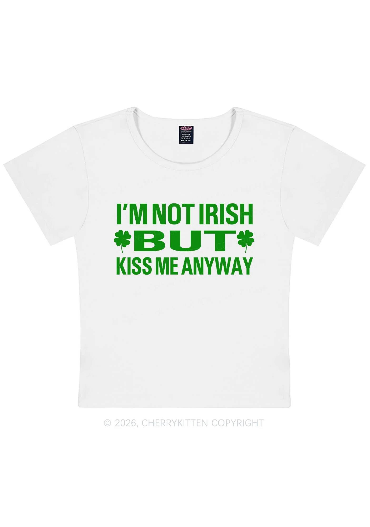 Im Not Irish But Kiss Me St Patricks Y2K Baby Tee Cherrykitten - Image 3