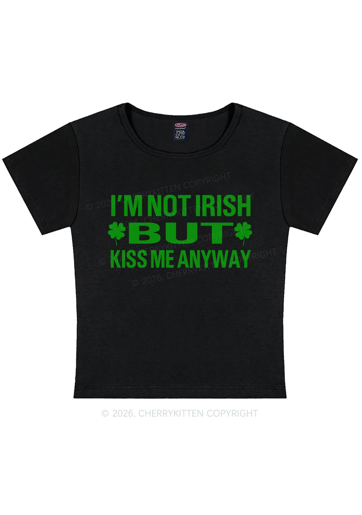 Im Not Irish But Kiss Me St Patricks Y2K Baby Tee Cherrykitten - Image 4