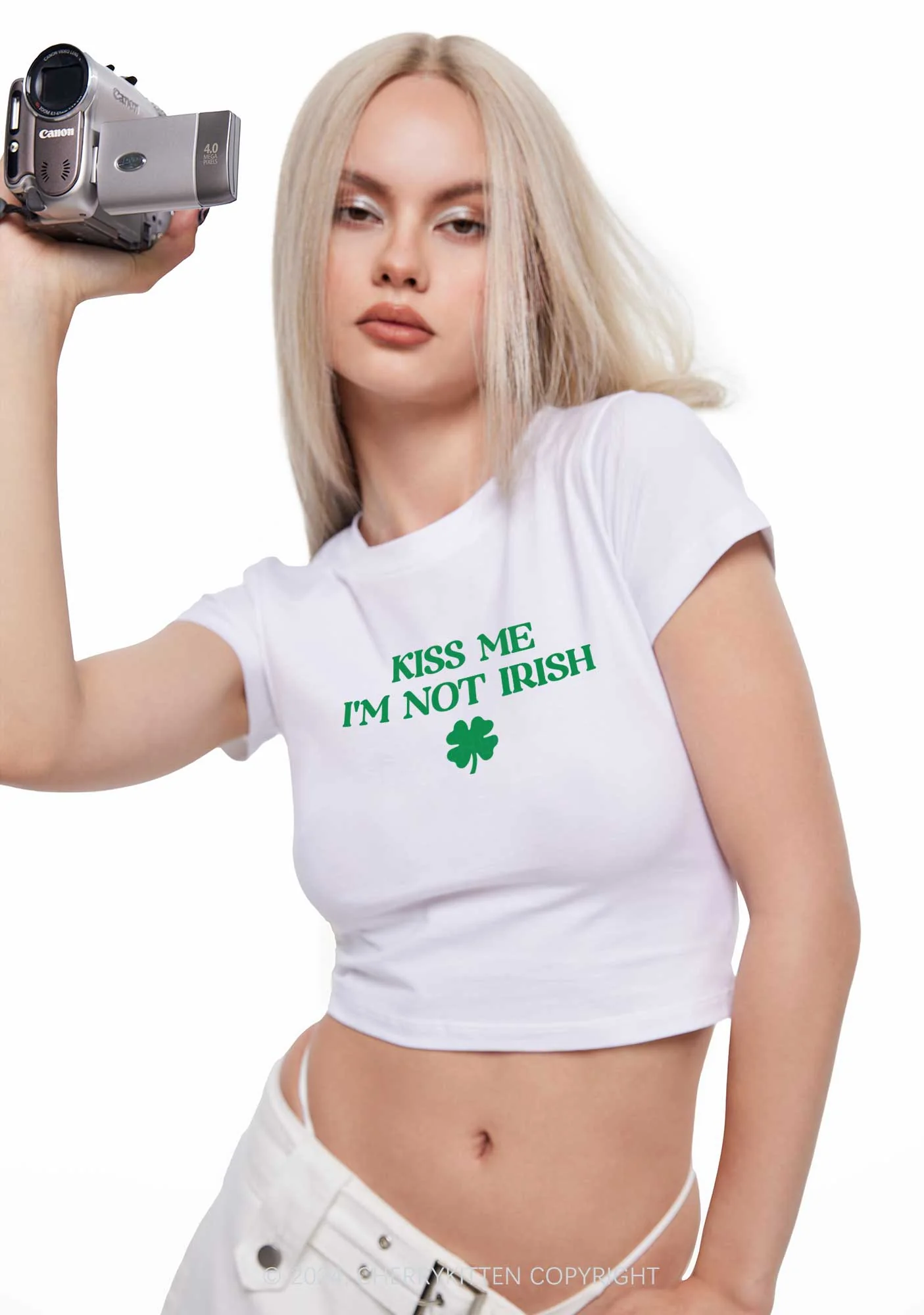 Im Not Irish St Patricks Y2K Baby Tee Cherrykitten - Image 3