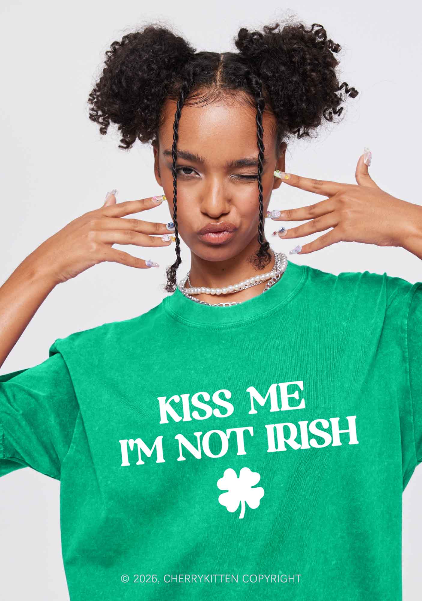 Im Not Irish St Patricks Y2K Washed Tee Cherrykitten - Image 2