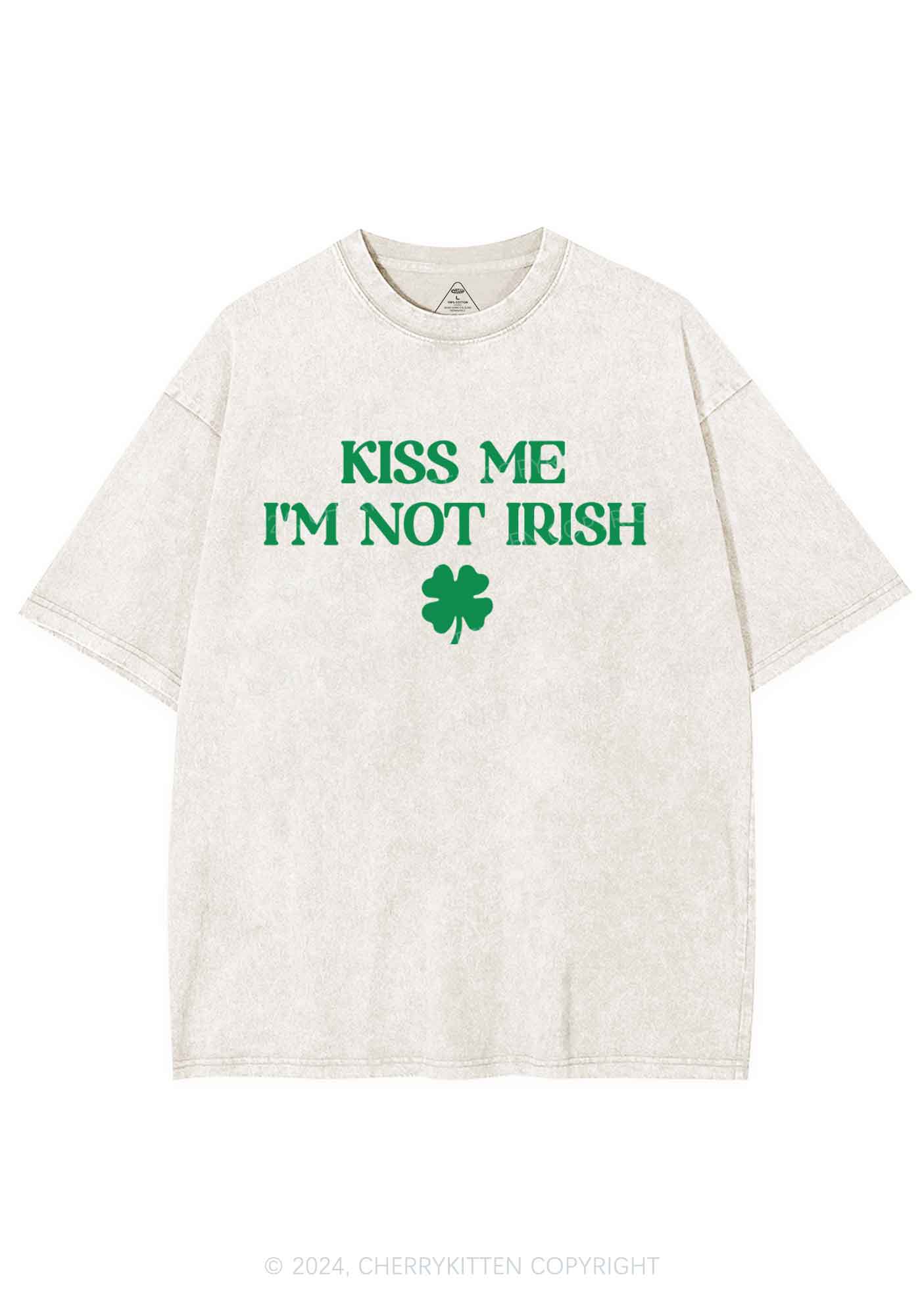 Im Not Irish St Patricks Y2K Washed Tee Cherrykitten - Image 5