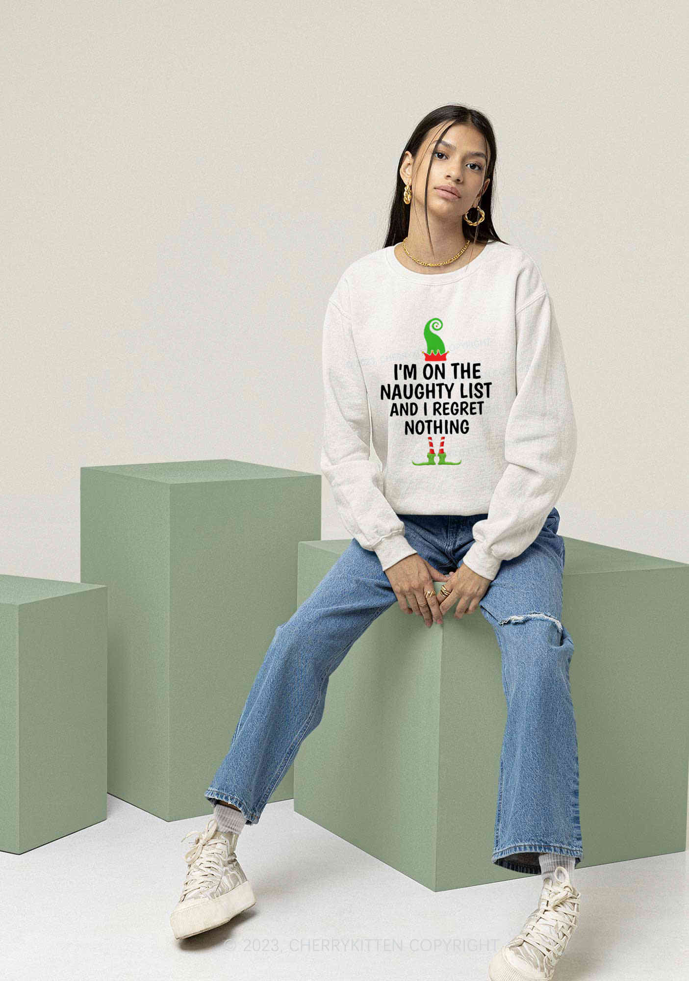 I'm On The Naughty List Christmas Y2K Sweatshirt Cherrykitten - Image 2