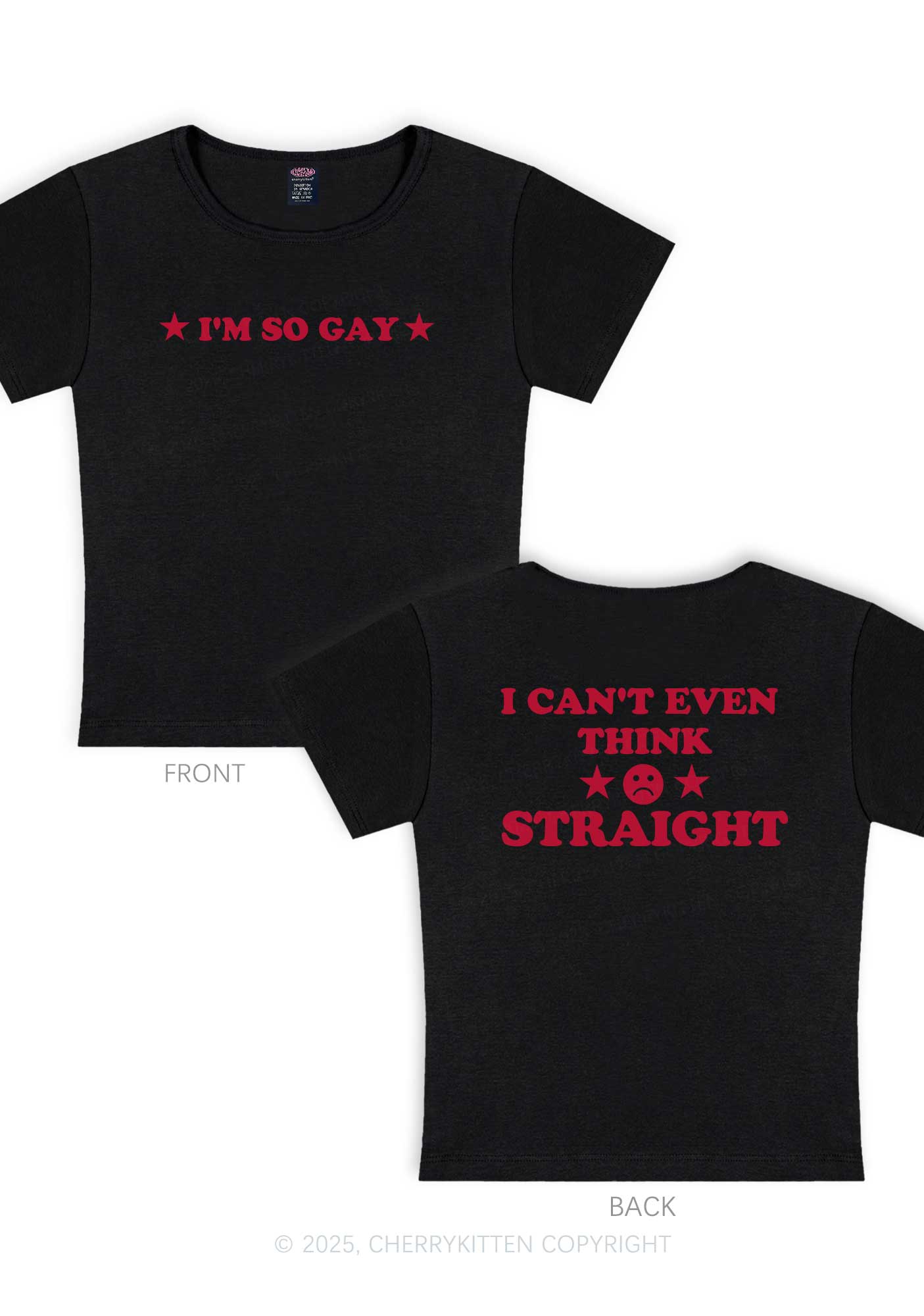 Im So Gay Two Sides Pride Y2K Baby Tee Cherrykitten - Image 4