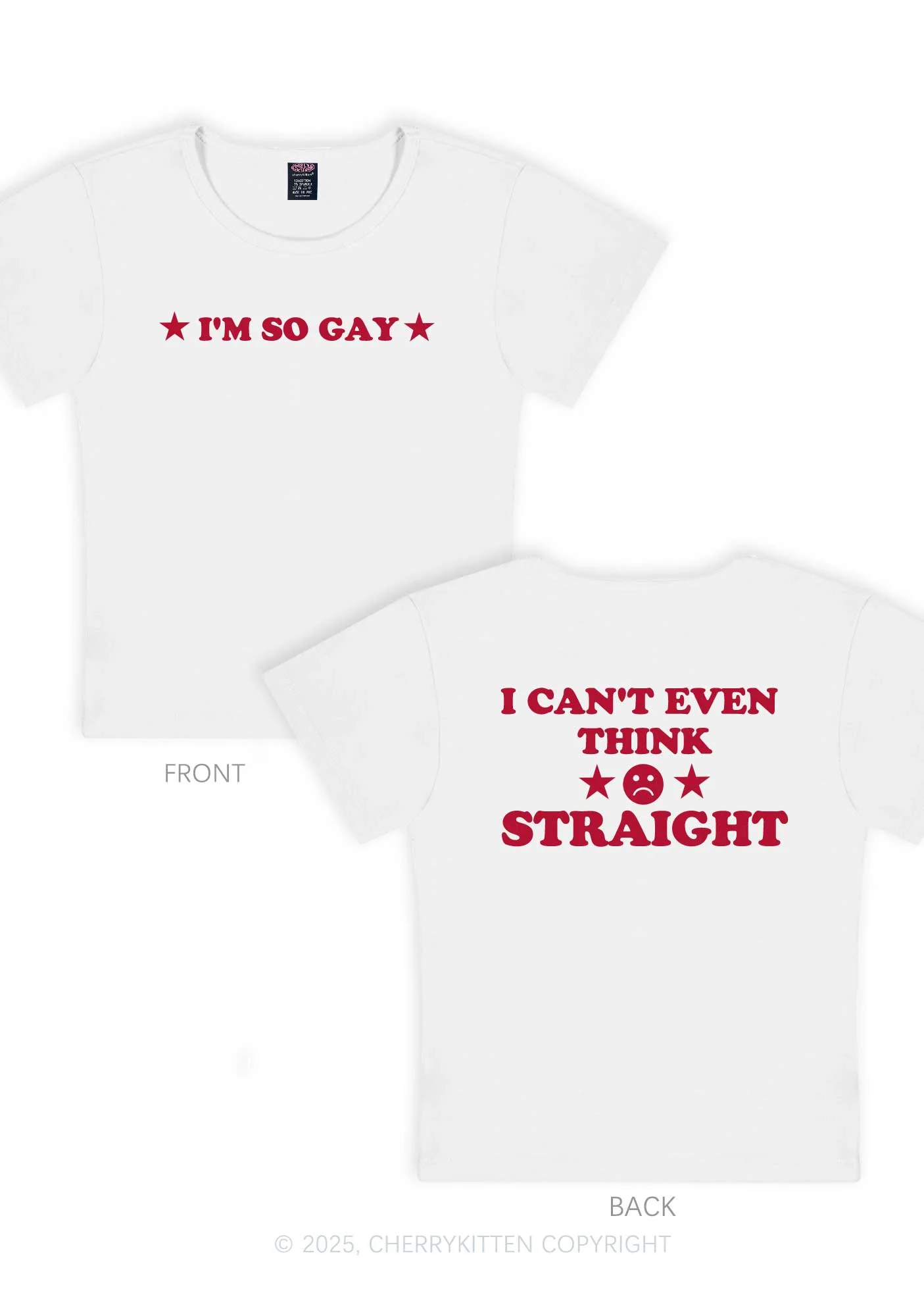 Im So Gay Two Sides Pride Y2K Baby Tee Cherrykitten - Image 5