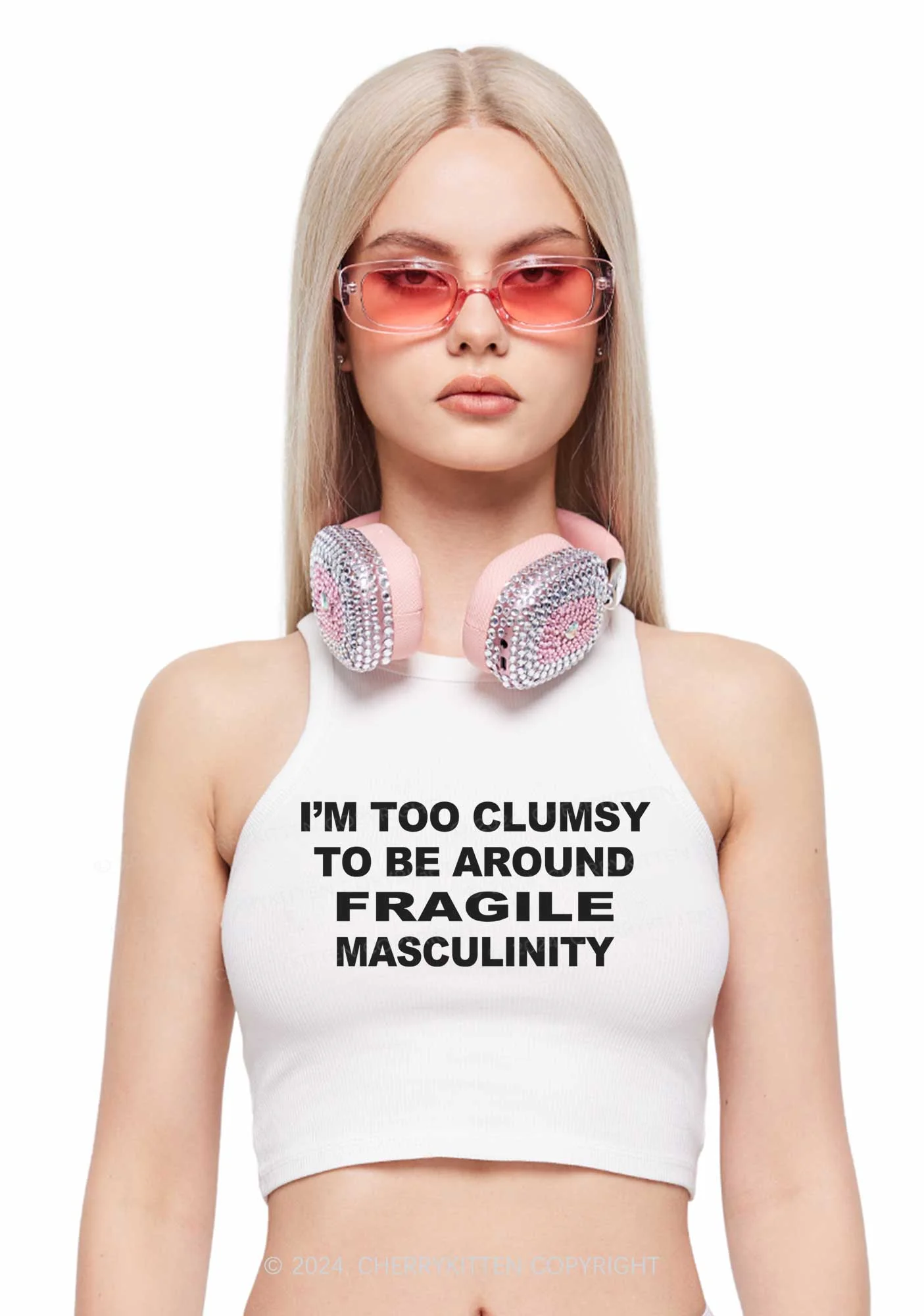 I'm Too Clumsy Y2K Crop Tank Top Cherrykitten - Image 2