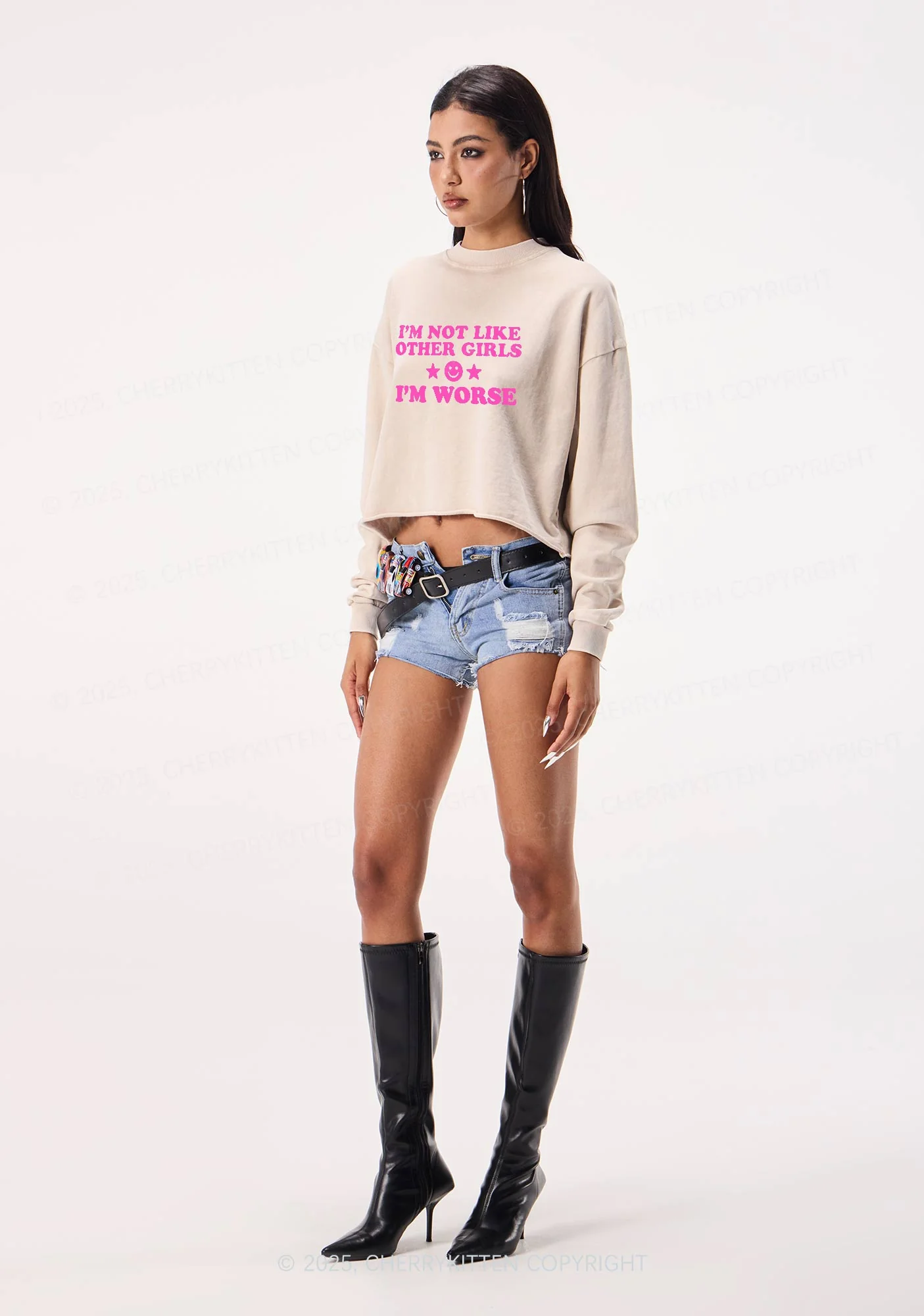 Im Worse Y2K Crop Washed Sweatshirts Cherrykitten - Image 2