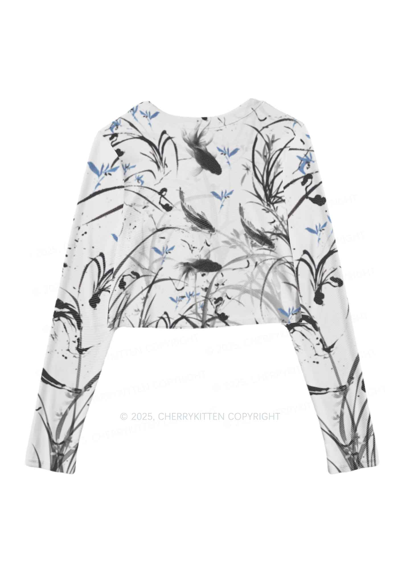 Ink Carp Y2K Mesh Long Sleeve Crop Top Cherrykitten - Image 3