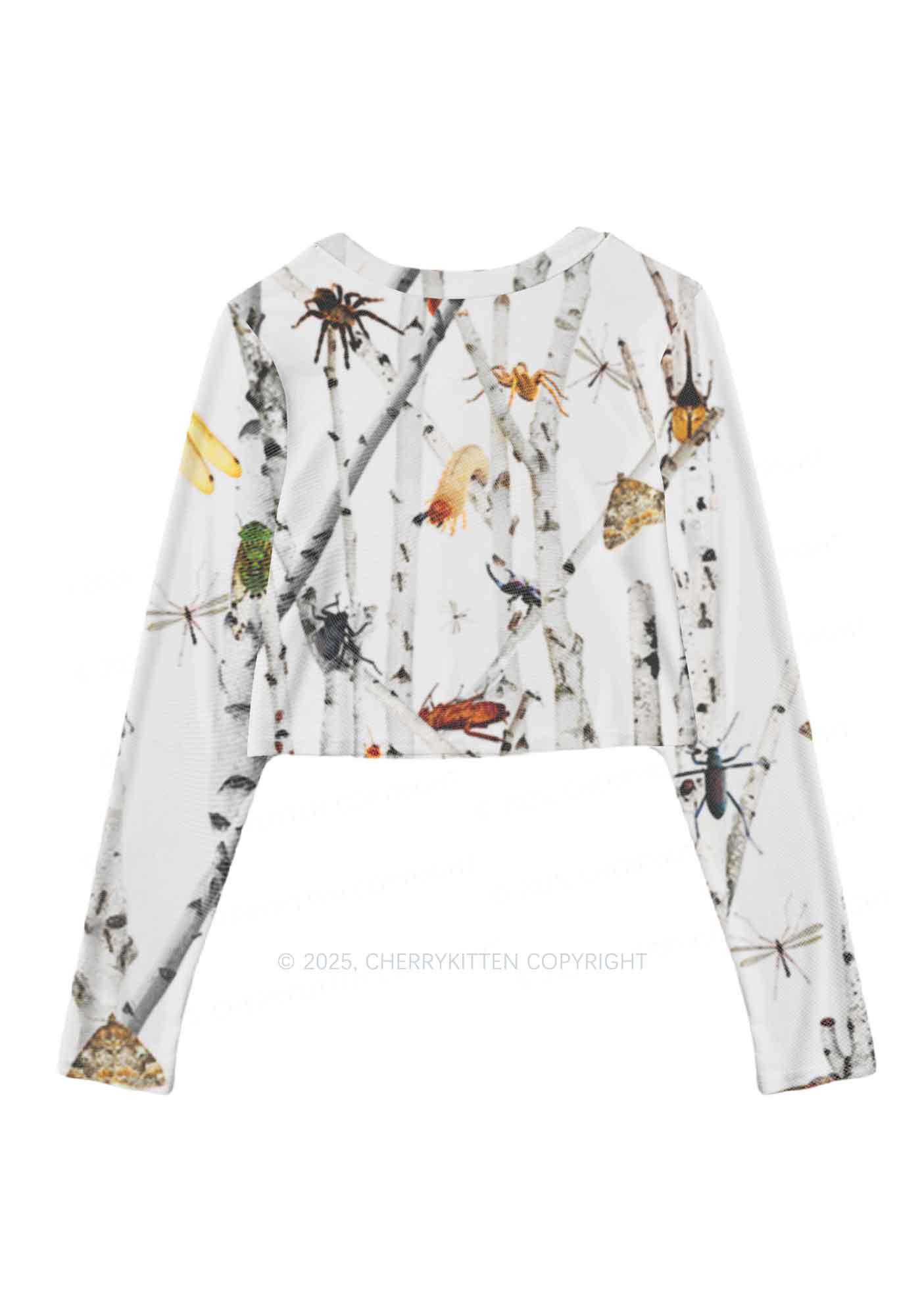 Insects On Birch Y2K Mesh Long Sleeve Crop Top Cherrykitten - Image 3