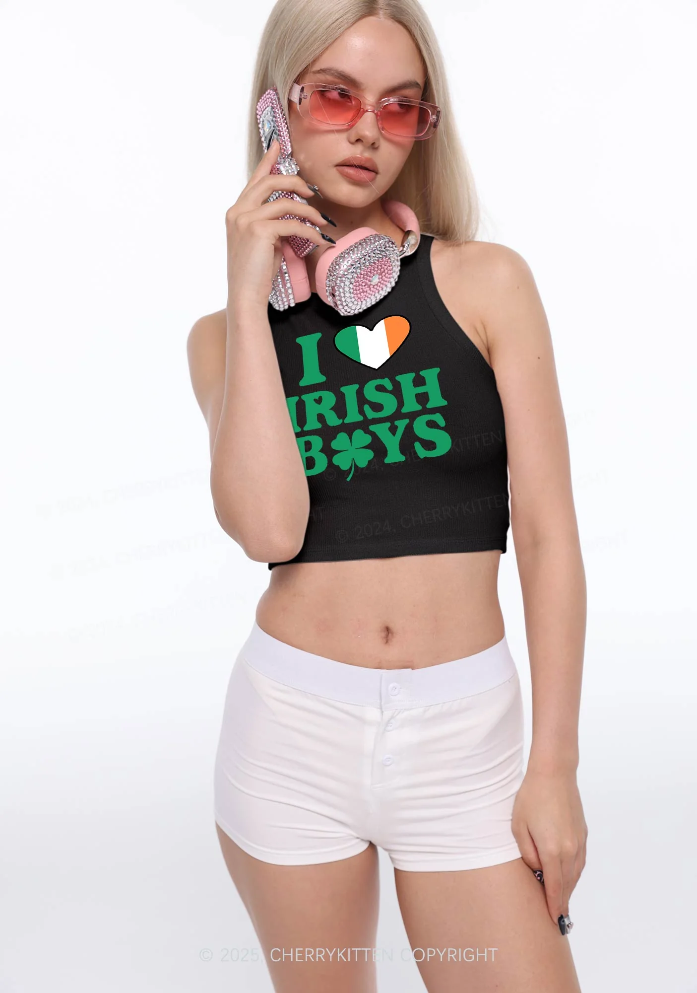 Irish Boy Shamrock St Patricks Y2K Crop Tank Top Cherrykitten - Image 3