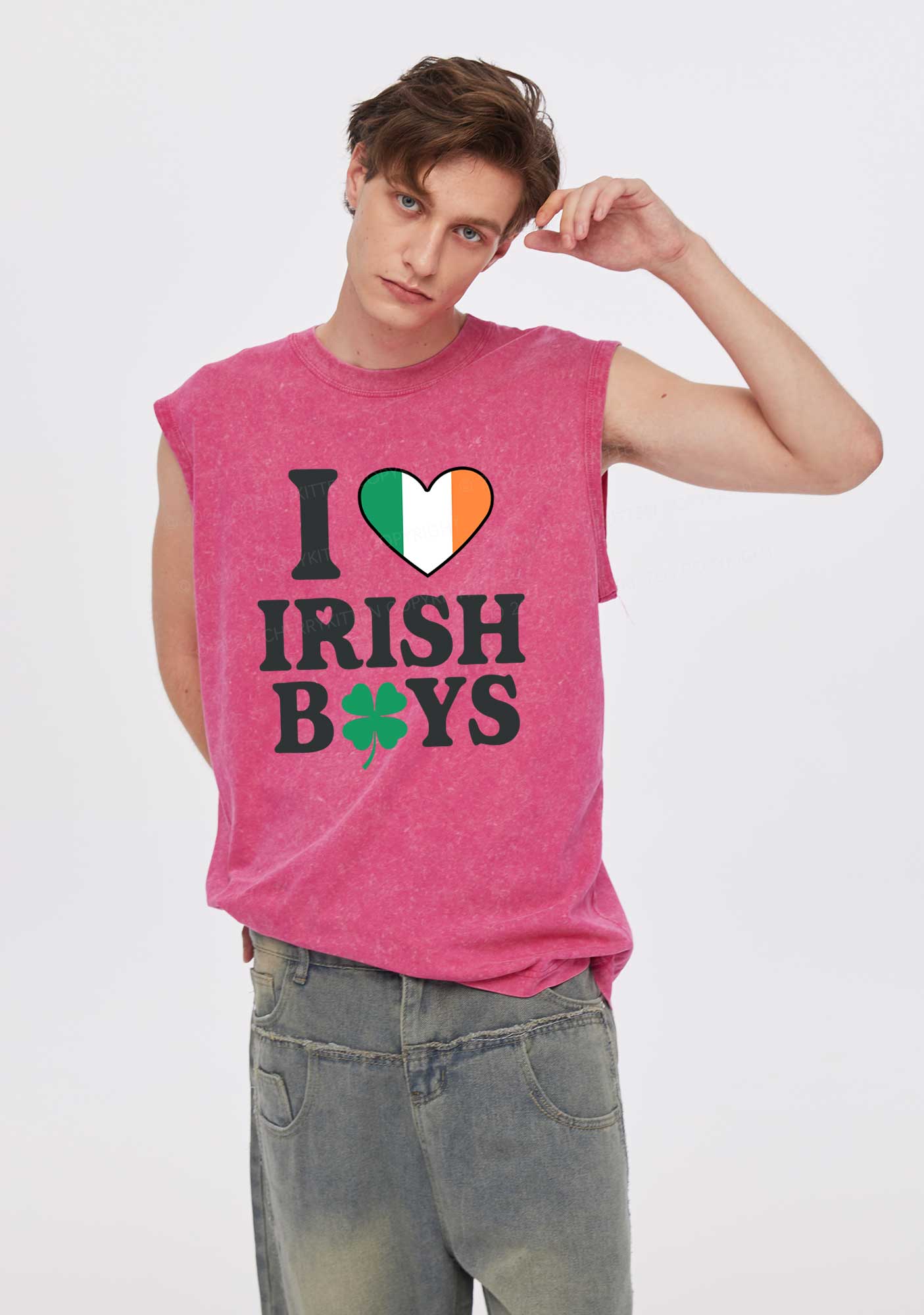 Irish Boy Shamrock St Patricks Y2K Washed Tank Cherrykitten - Image 3