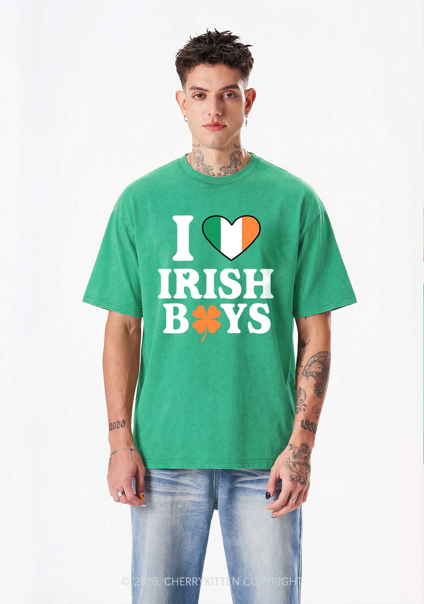 Irish Boy Shamrock St Patricks Y2K Washed Tee Cherrykitten - Image 2
