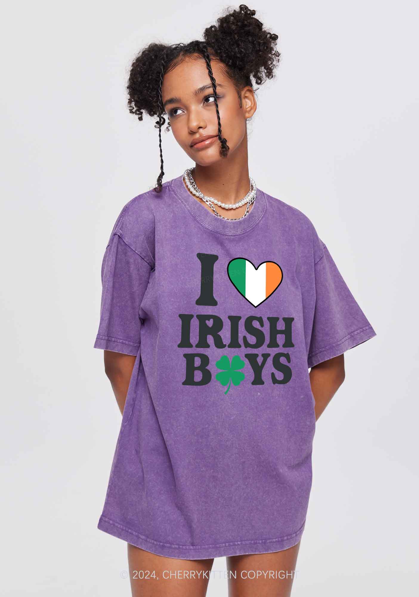 Irish Boy Shamrock St Patricks Y2K Washed Tee Cherrykitten - Image 4