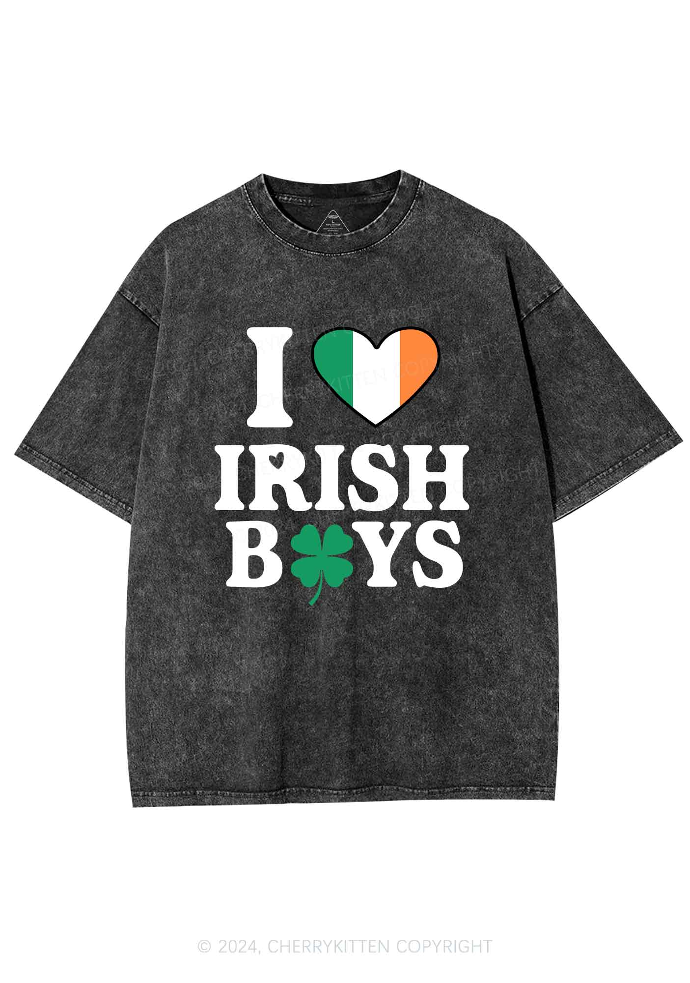 Irish Boy Shamrock St Patricks Y2K Washed Tee Cherrykitten - Image 6