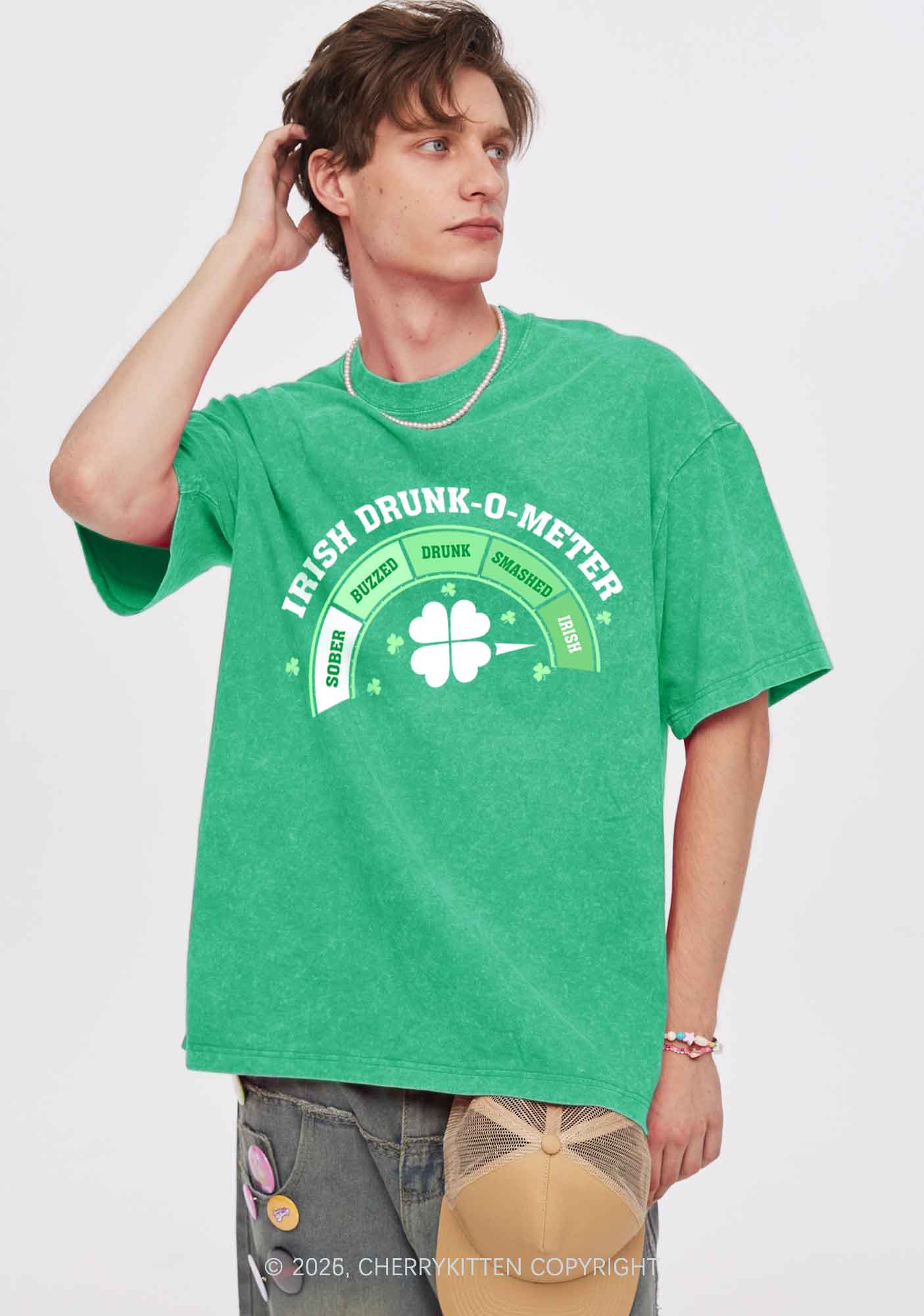 Irish Drunk O Meter St Patricks Y2K Shirts Washed Tee Cherrykitten - Image 2