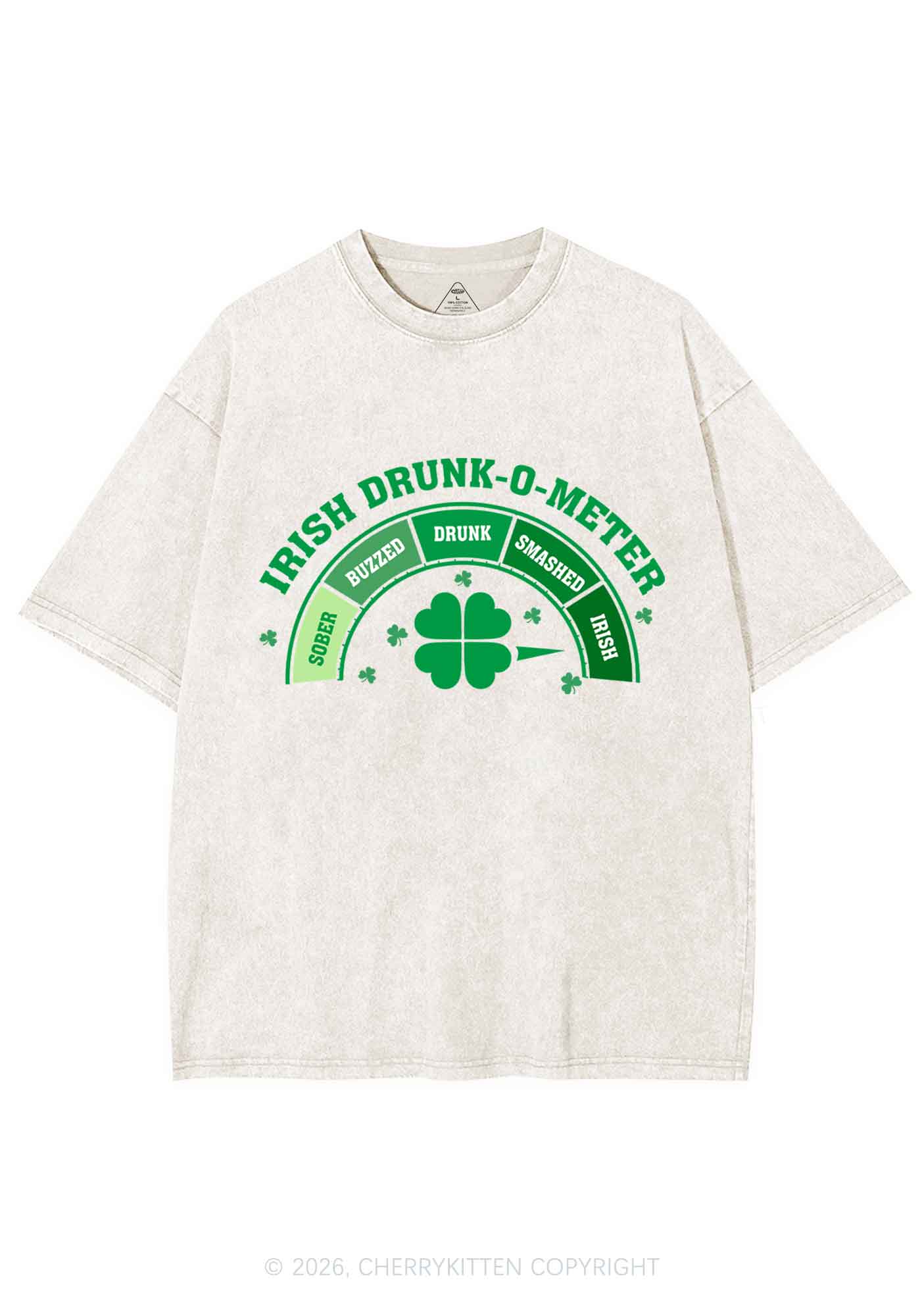 Irish Drunk O Meter St Patricks Y2K Shirts Washed Tee Cherrykitten - Image 4