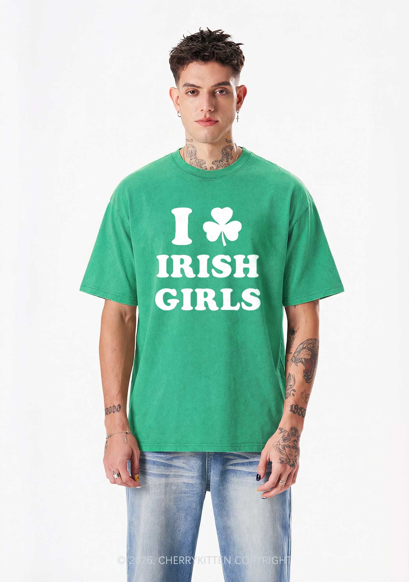 Irish Girls St Patricks Y2K Washed Tee Cherrykitten - Image 2