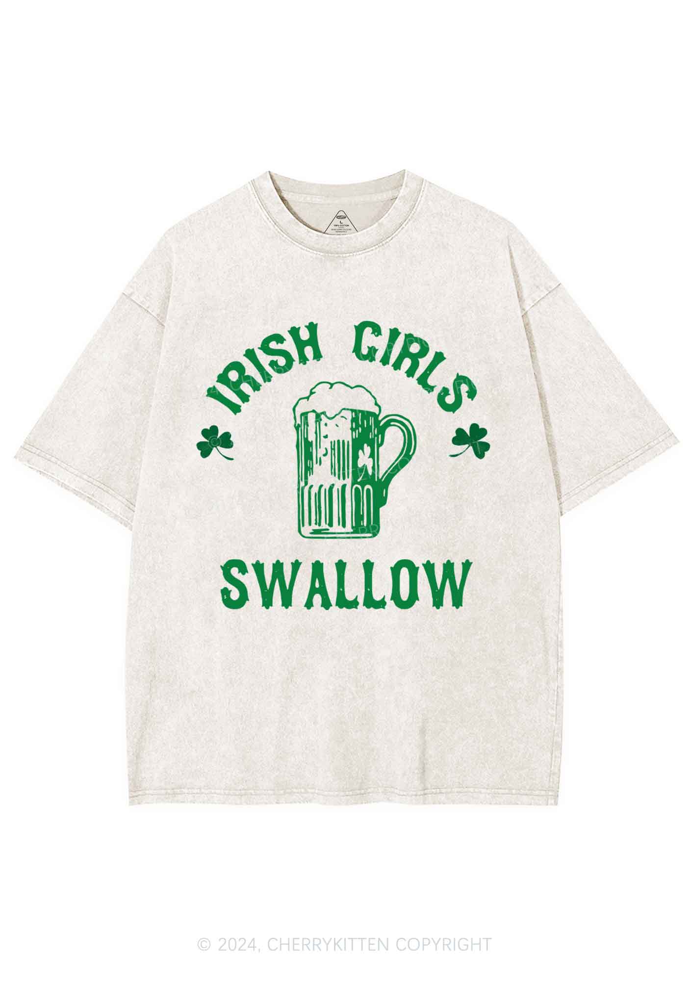 Irish Girls Swallow St Patricks Y2K Washed Tee Cherrykitten - Image 5