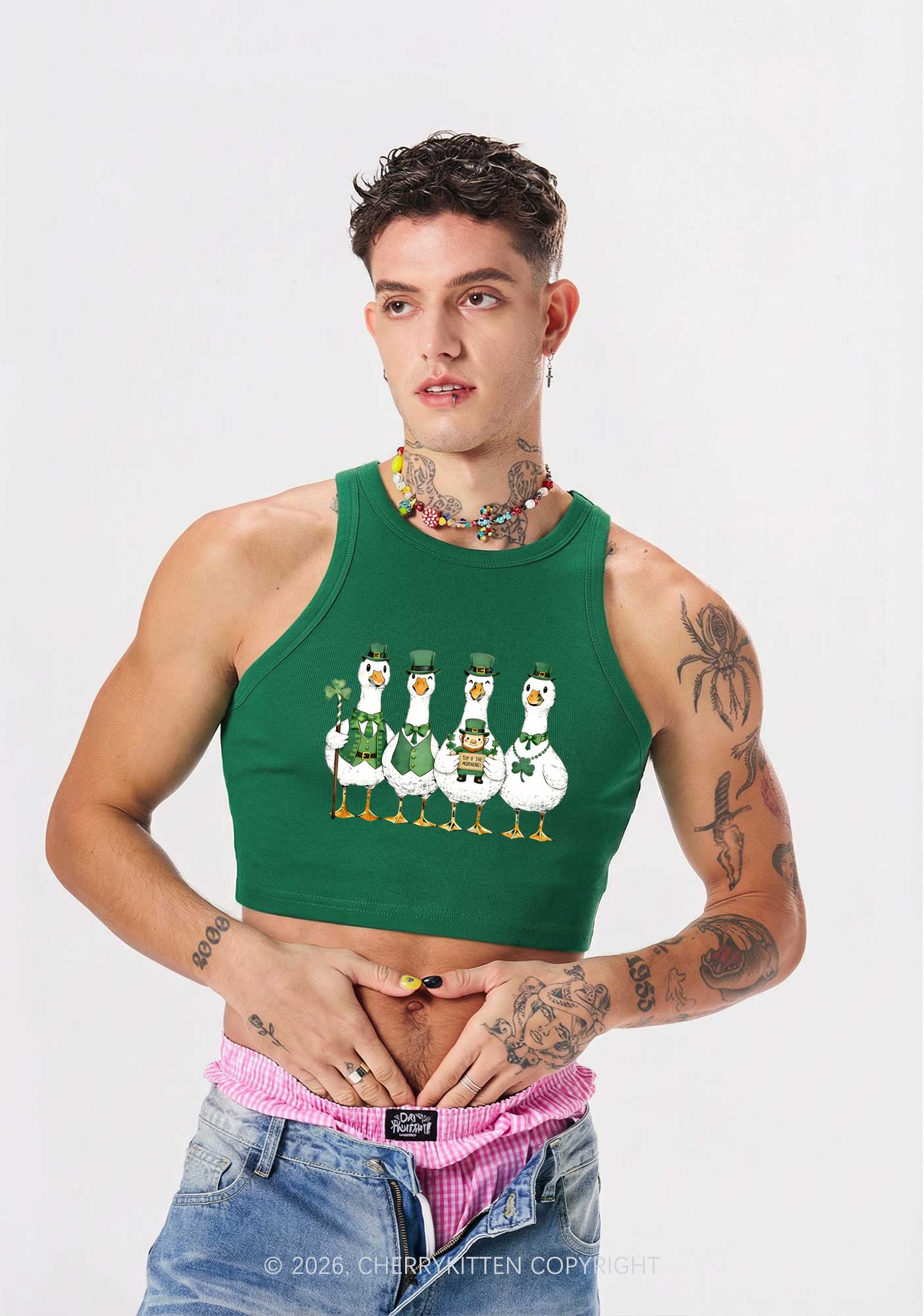 Irish Goose Gang St Patricks Y2K Crop Tank Top Cherrykitten - Image 2