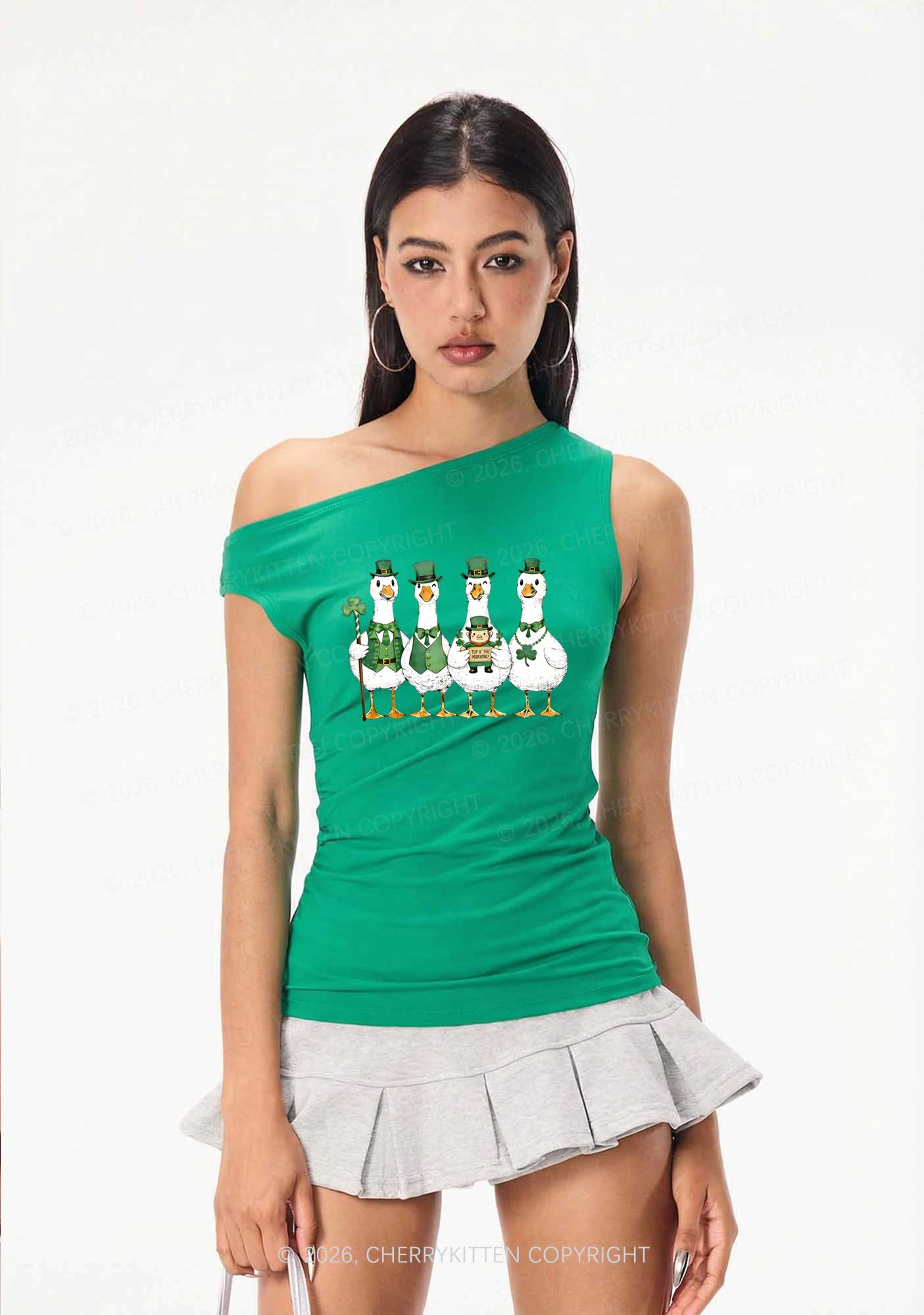 Irish Goose Gang St Patricks Y2K Off Shoulder Tank Top Cherrykitten - Image 2