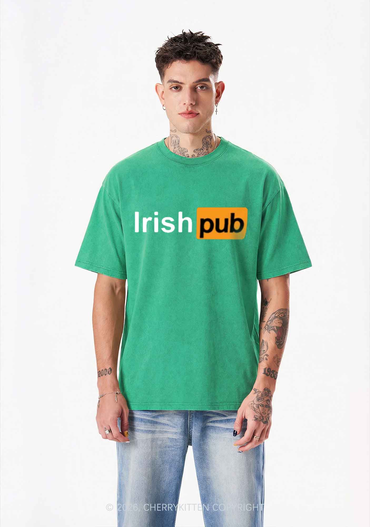 Irish Pub St Patricks Y2K Shirts Washed Tee Cherrykitten - Image 2