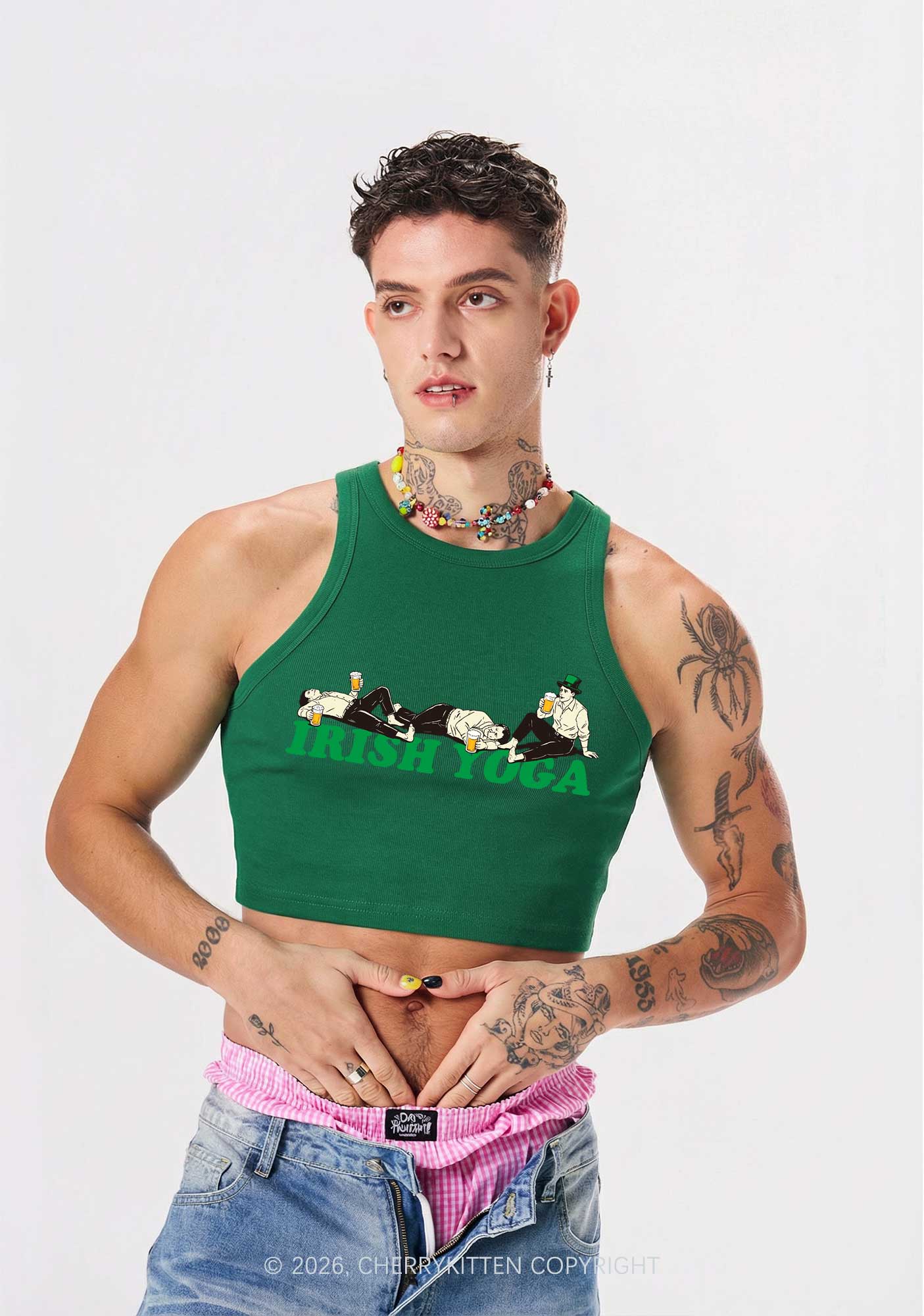 Irish Yoga St Patricks Y2K Crop Tank Top Cherrykitten - Image 2