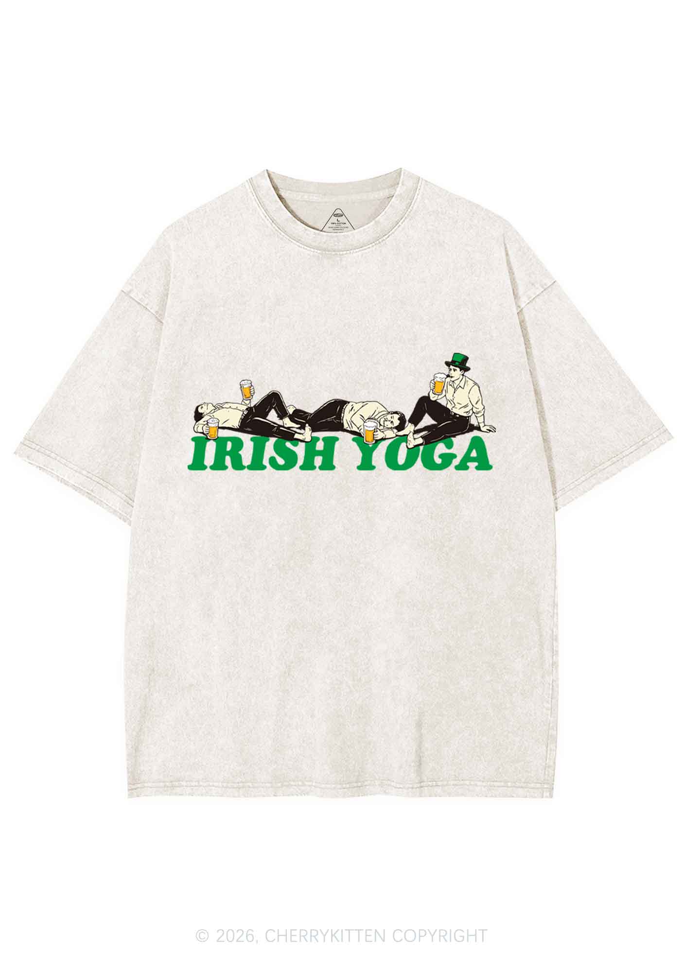 Irish Yoga St Patricks Y2K Shirts Washed Tee Cherrykitten - Image 3