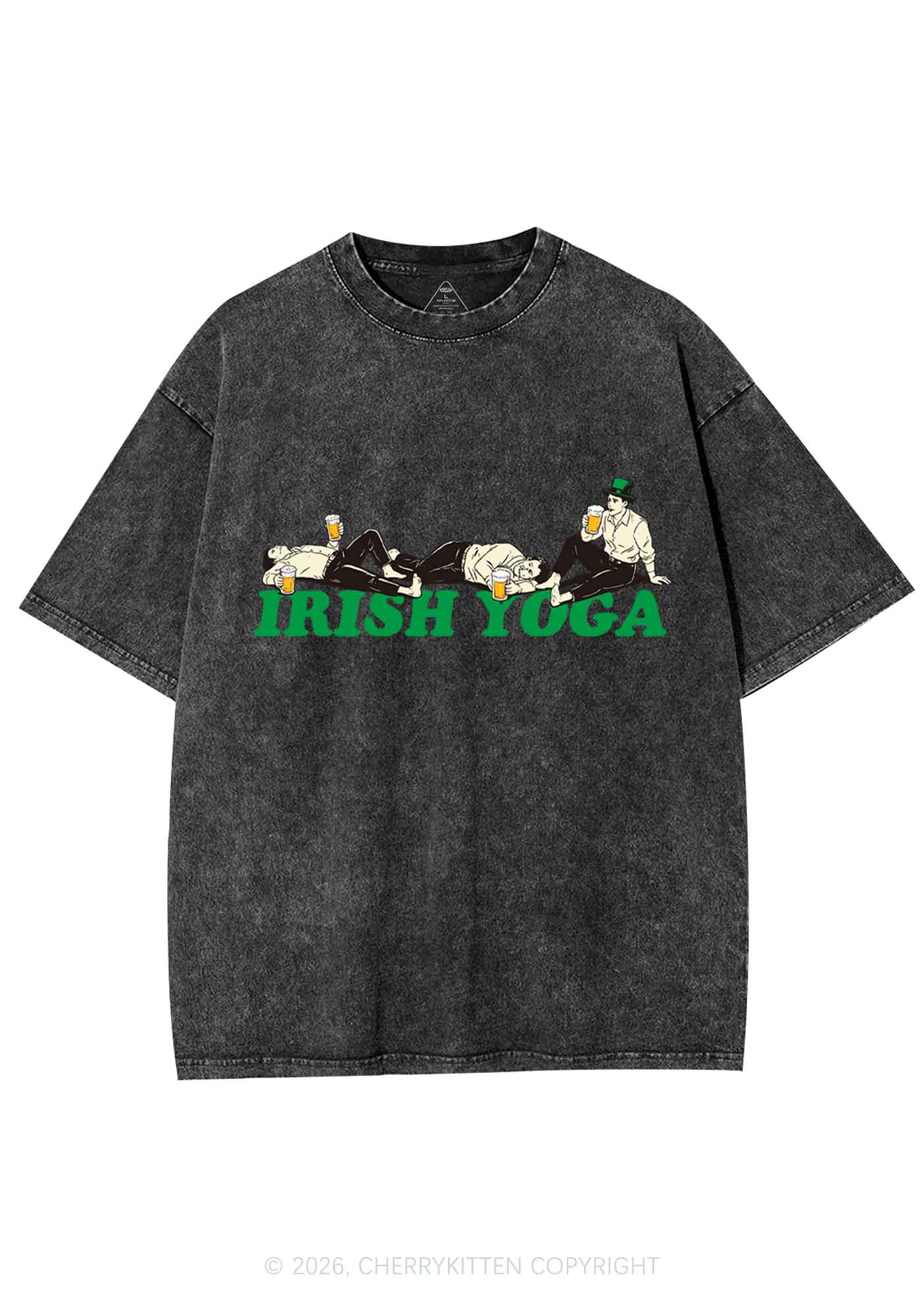 Irish Yoga St Patricks Y2K Shirts Washed Tee Cherrykitten - Image 4