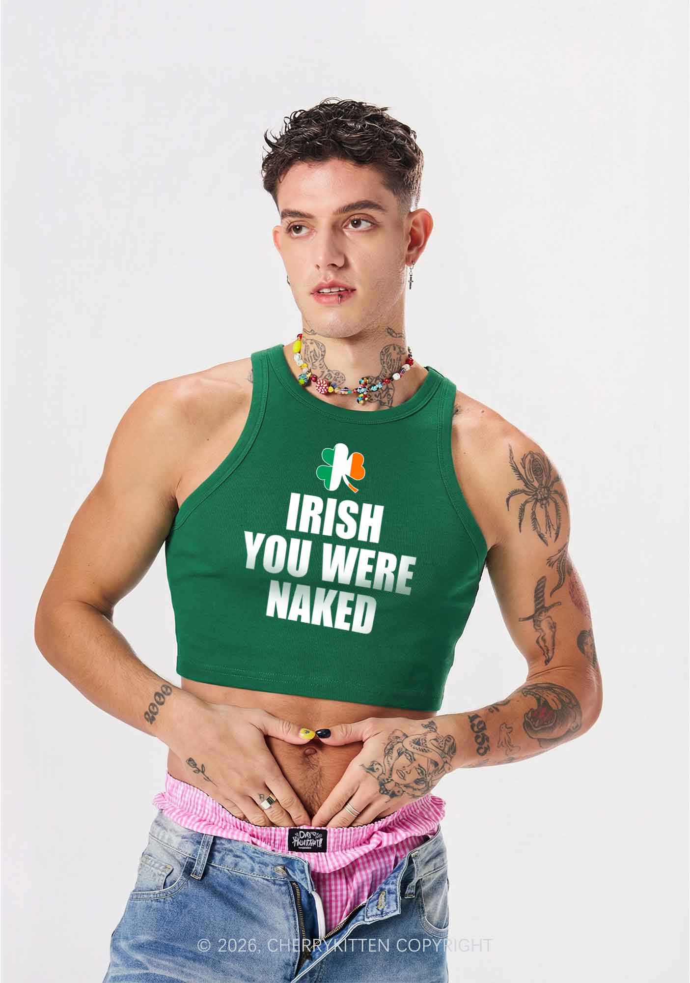Irish You Were Naked St Patricks Y2K Crop Tank Top Cherrykitten - Image 2