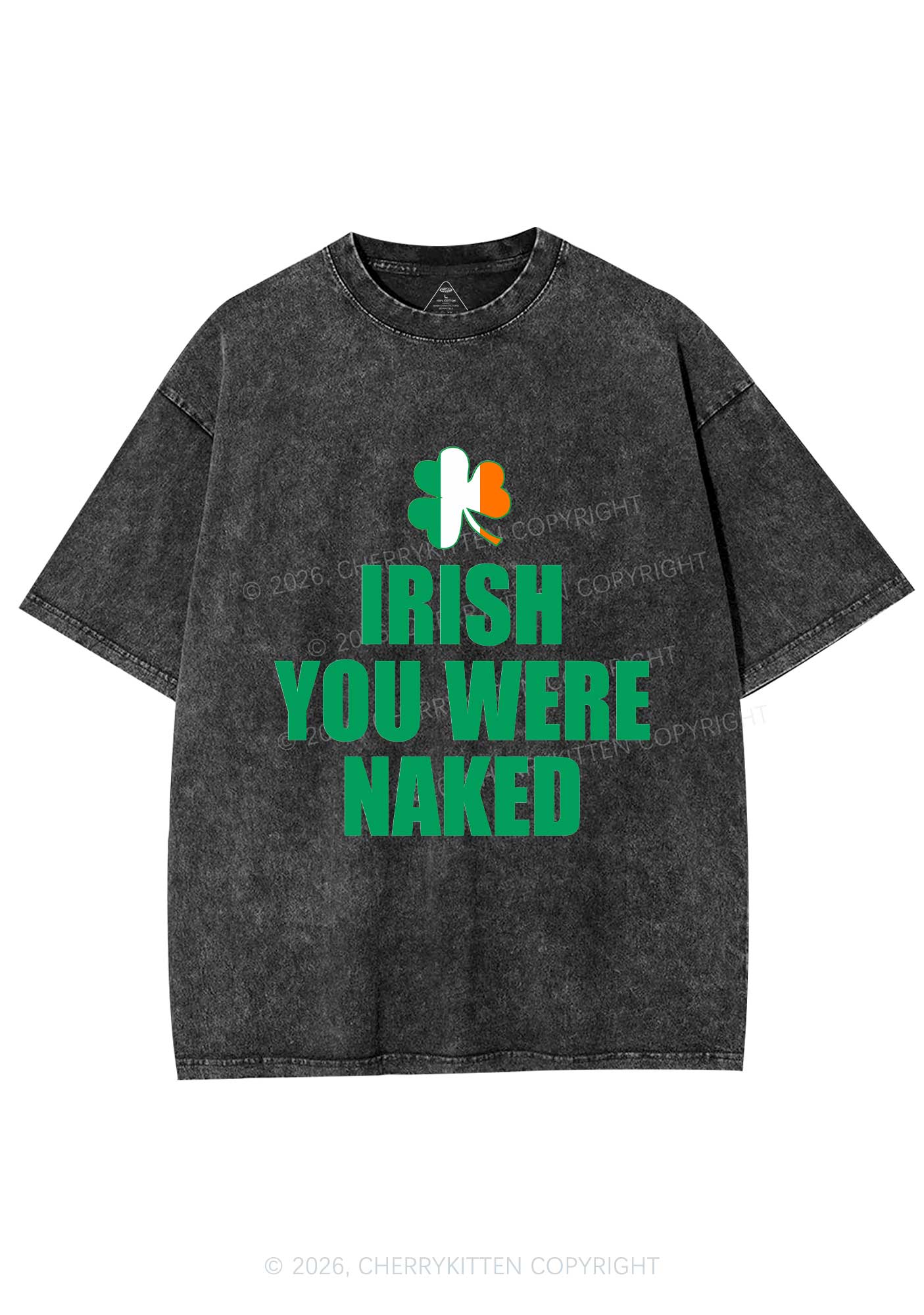 Irish You Were Naked St Patricks Y2K Shirts Washed Tee Cherrykitten - Image 3