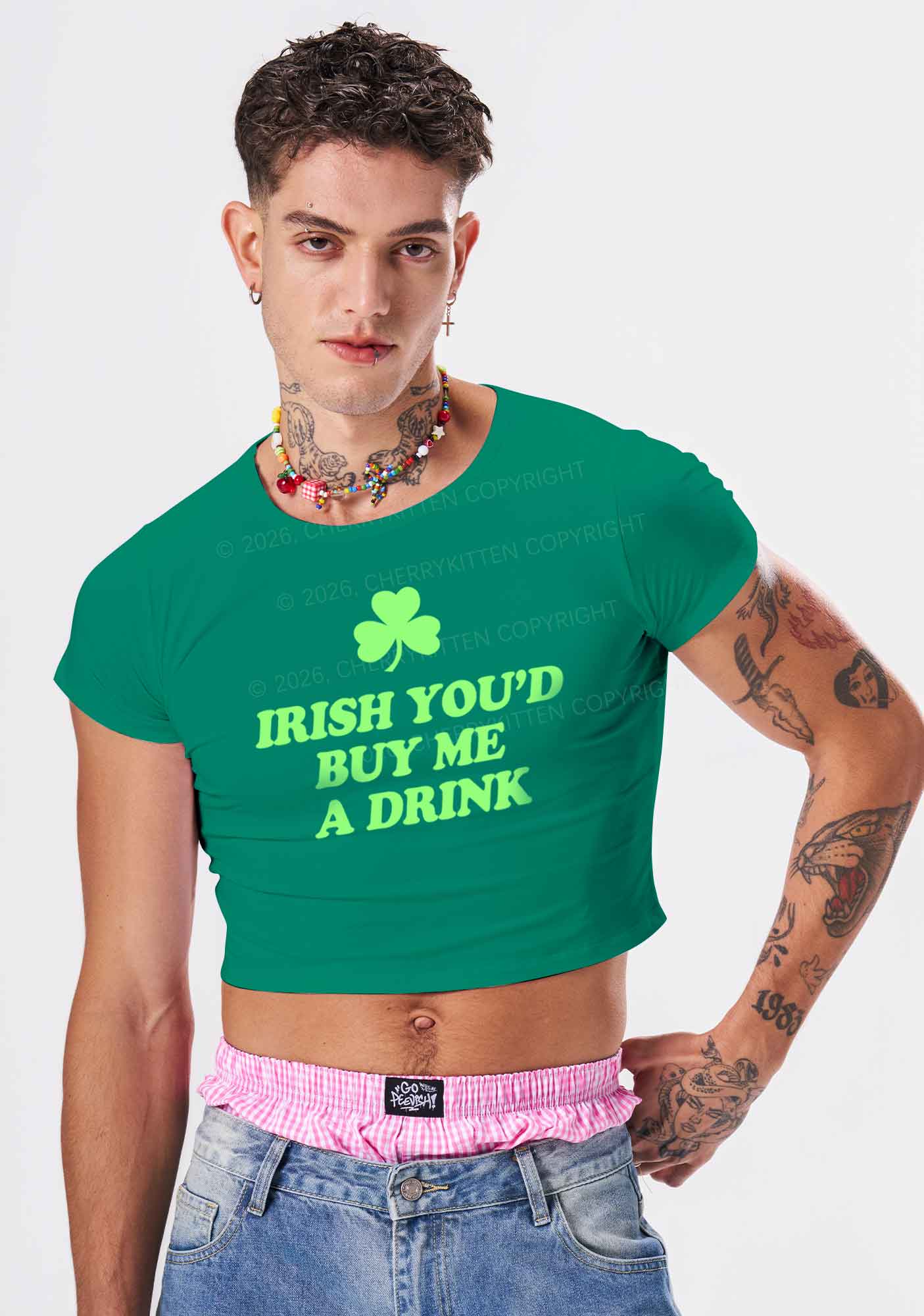 Irish Youd Buy Me A Drink St Patricks Y2K Baby Tee Cherrykitten - Image 2