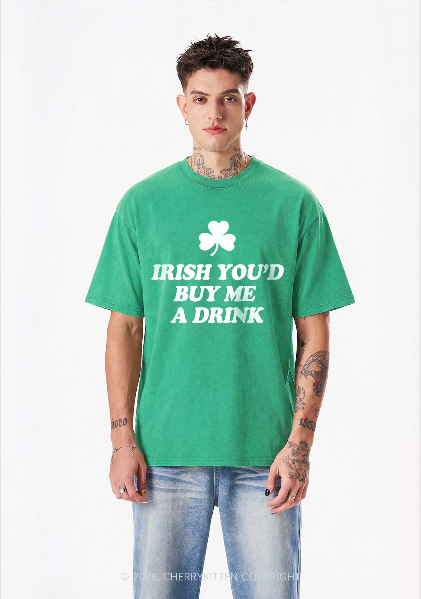 Irish Youd Buy Me A Drink St Patricks Y2K Shirts Washed Tee Cherrykitten - Image 2