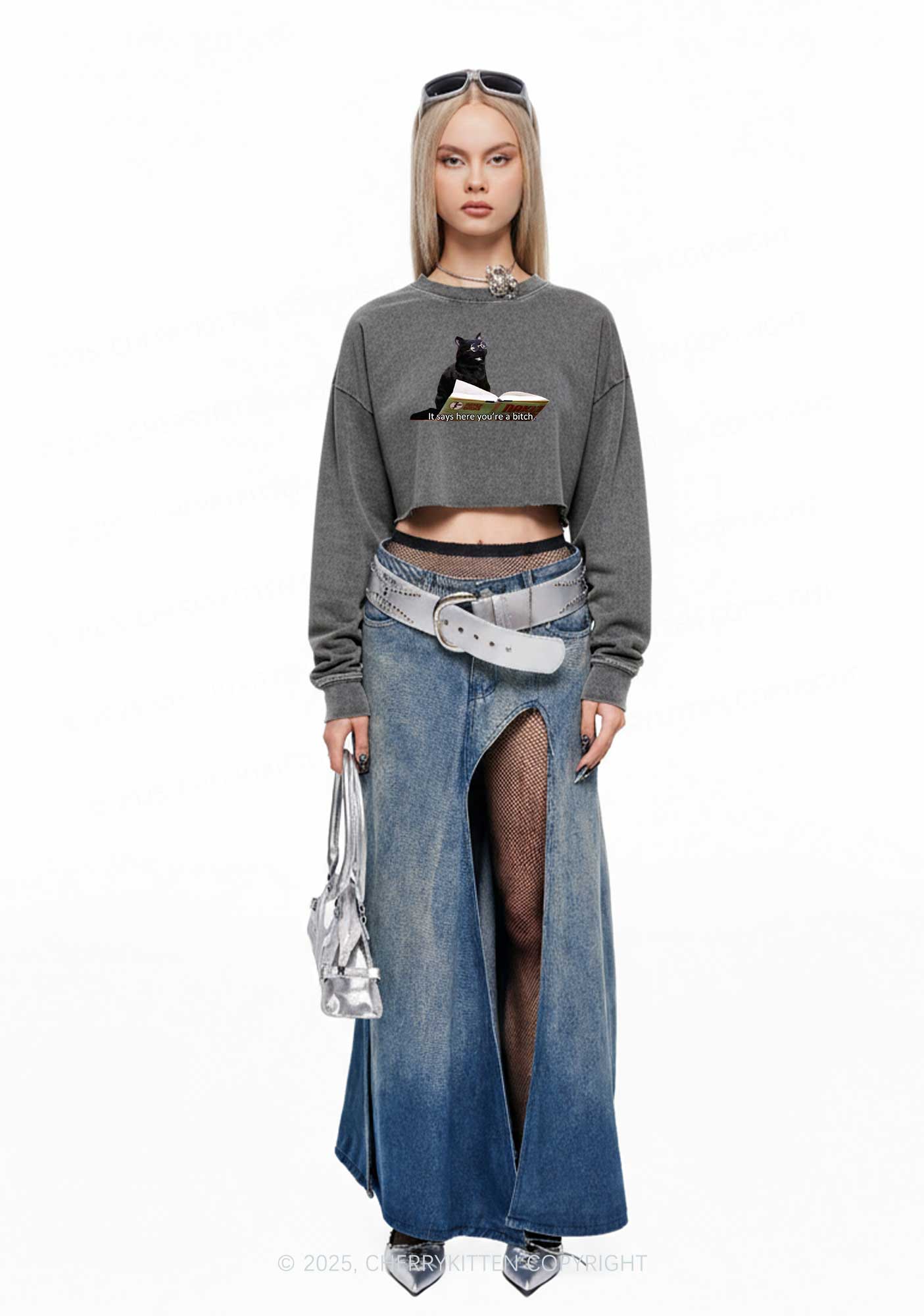It Says Here Youre A Bixxh Y2K Crop Washed Sweatshirts Cherrykitten - Image 2