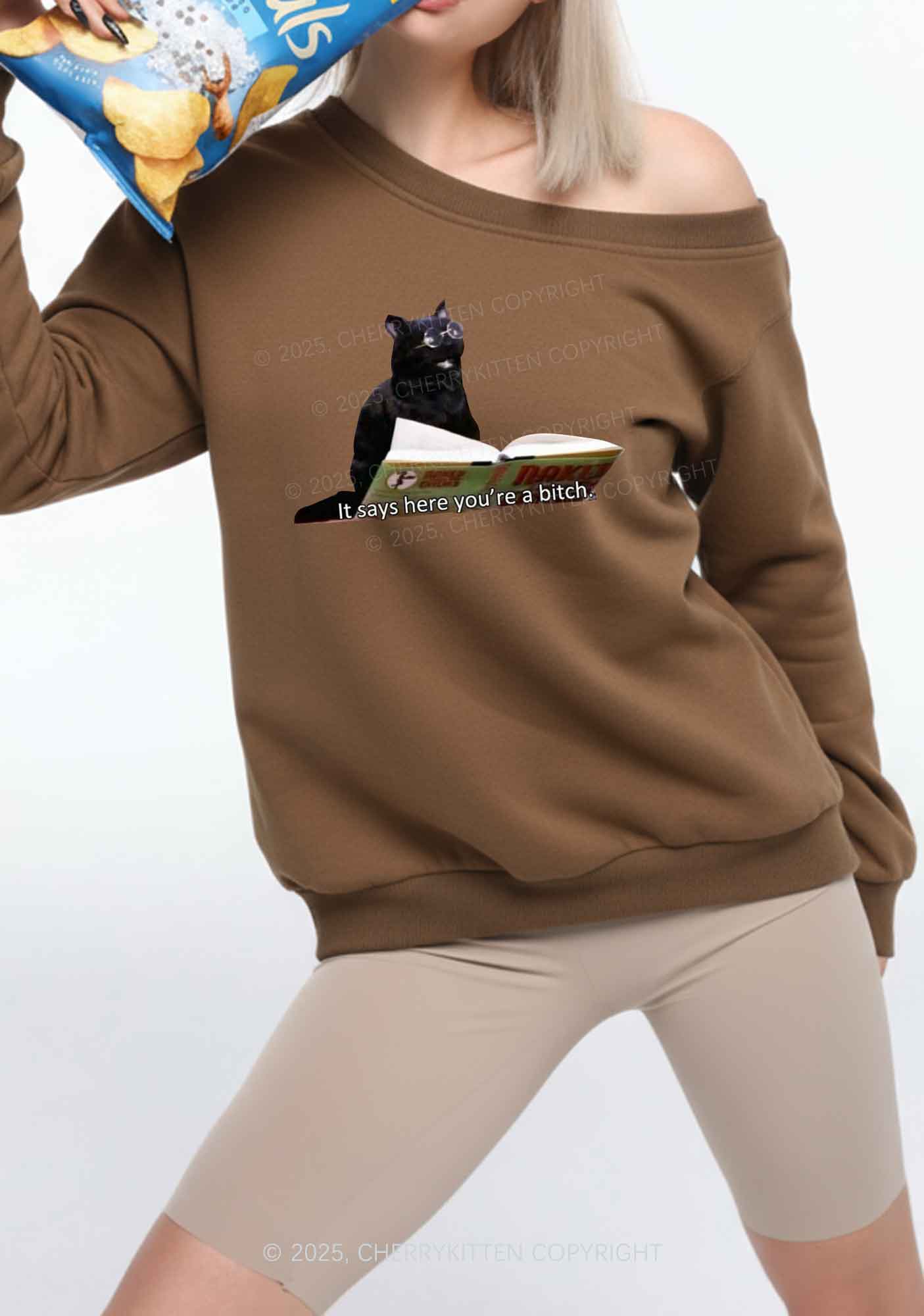 It Says Here You're A Bixxh Y2K Off Shoulder Sweatshirts Cherrykitten - Image 2