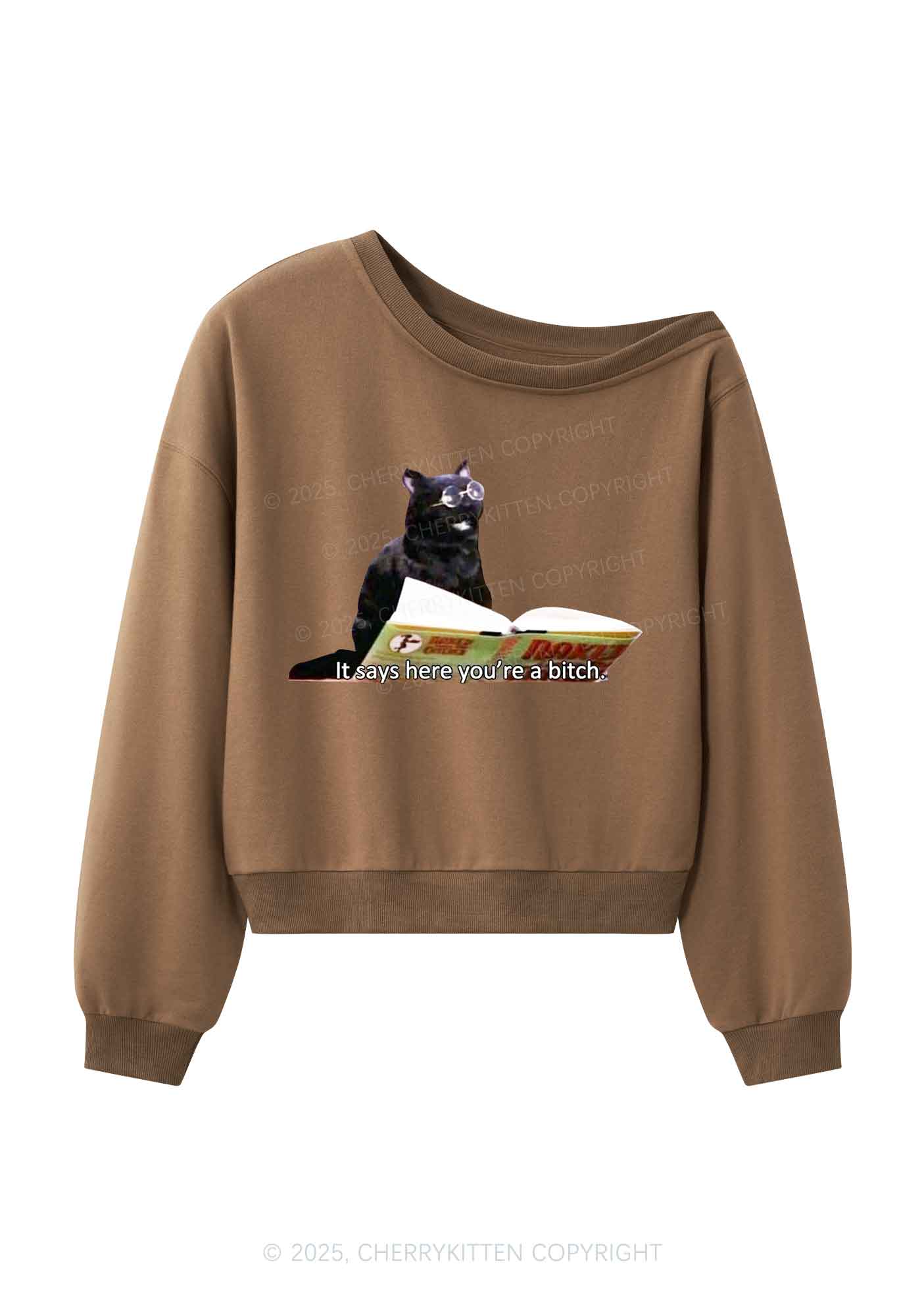 It Says Here You're A Bixxh Y2K Off Shoulder Sweatshirts Cherrykitten - Image 3